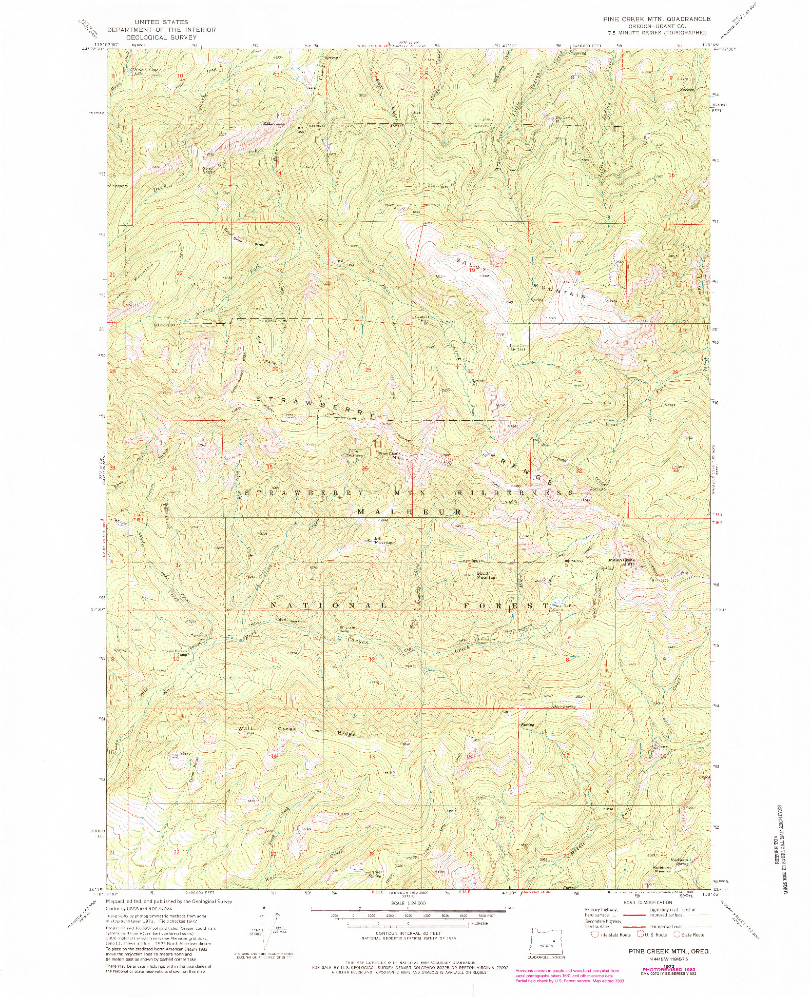 USGS 1:24000-SCALE QUADRANGLE FOR PINE CREEK MTN, OR 1972
