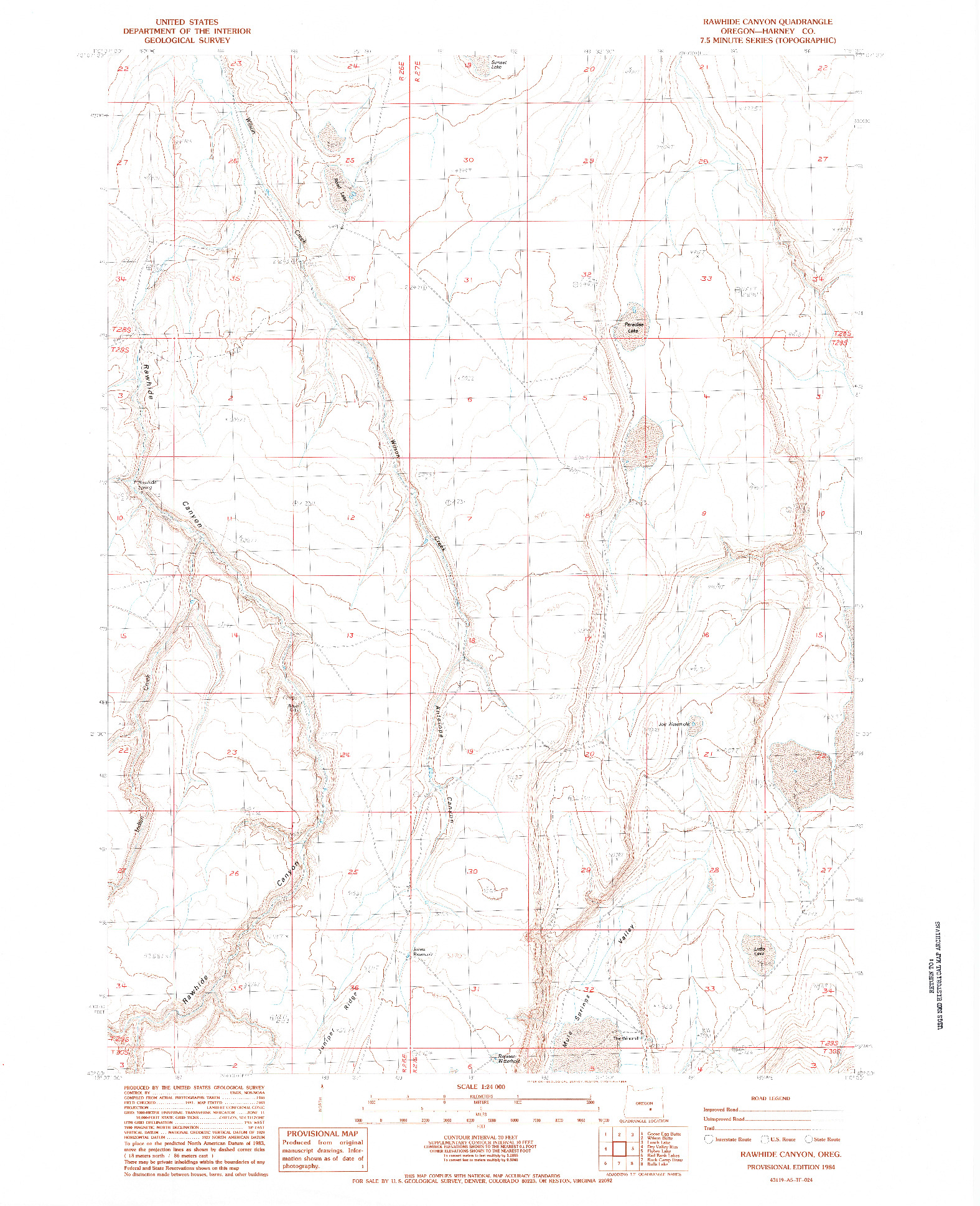 USGS 1:24000-SCALE QUADRANGLE FOR RAWHIDE CANYON, OR 1984