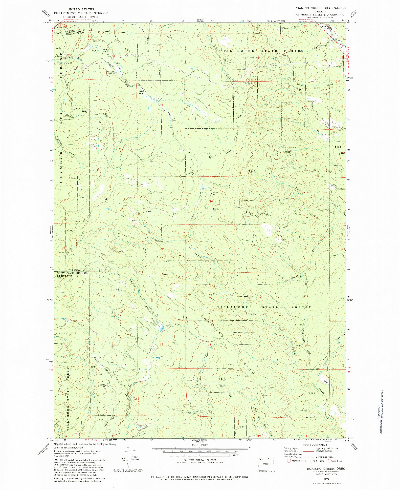 USGS 1:24000-SCALE QUADRANGLE FOR ROARING CREEK, OR 1979