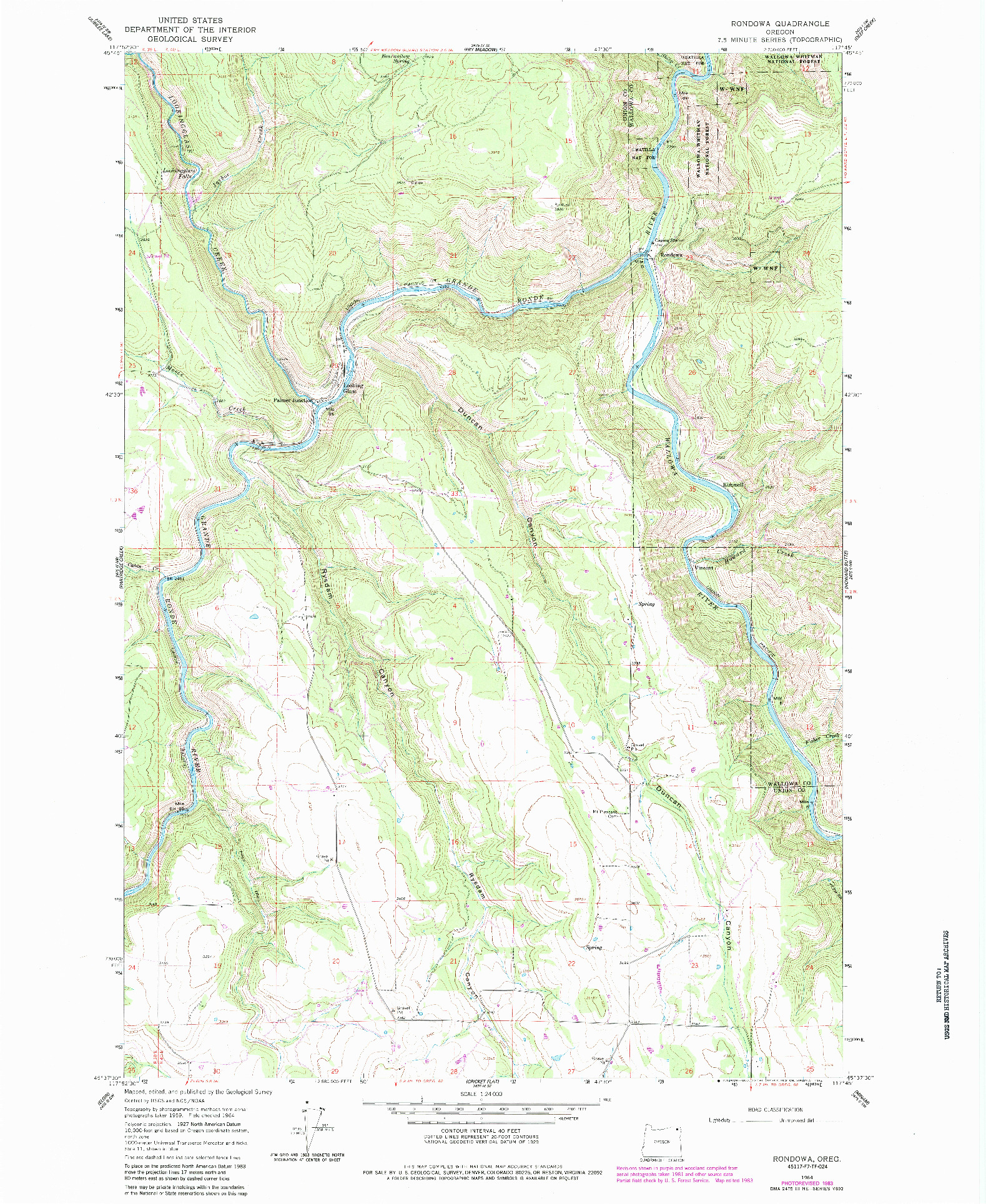 USGS 1:24000-SCALE QUADRANGLE FOR RONDOWA, OR 1964