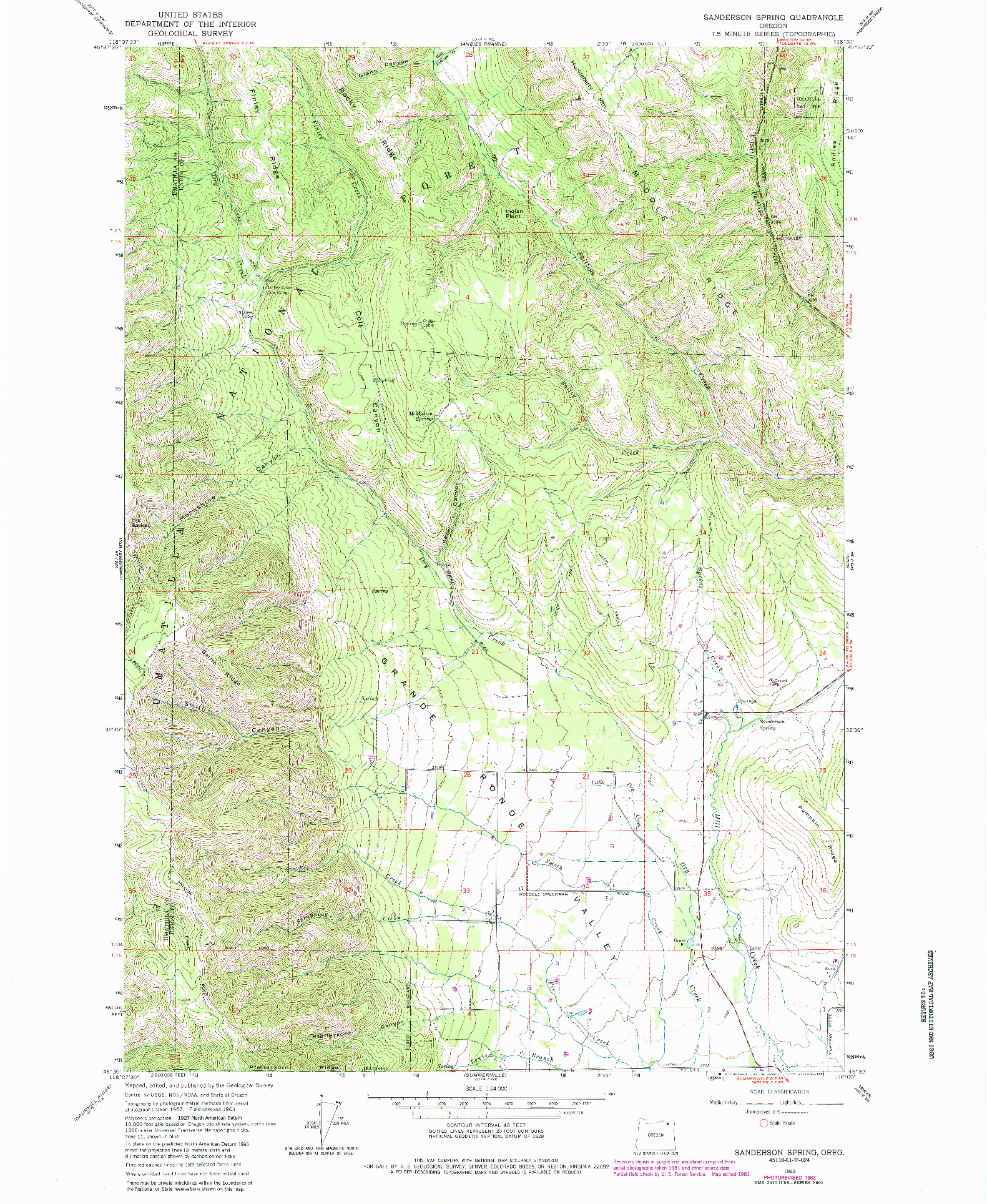 USGS 1:24000-SCALE QUADRANGLE FOR SANDERSON SPRING, OR 1963