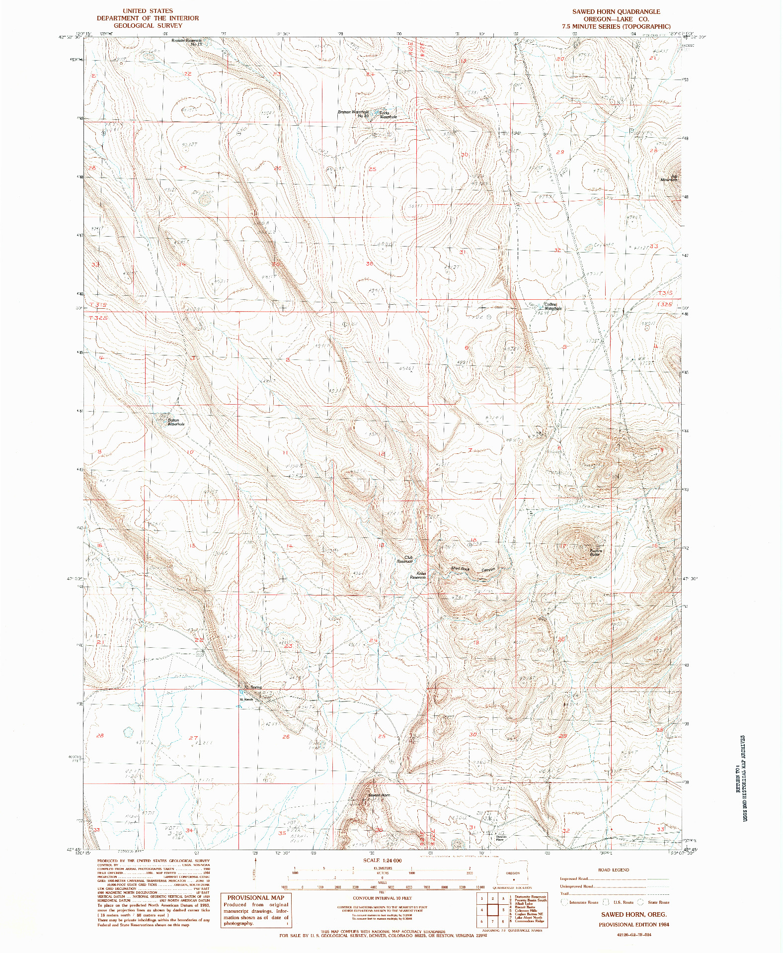 USGS 1:24000-SCALE QUADRANGLE FOR SAWED HORN, OR 1984