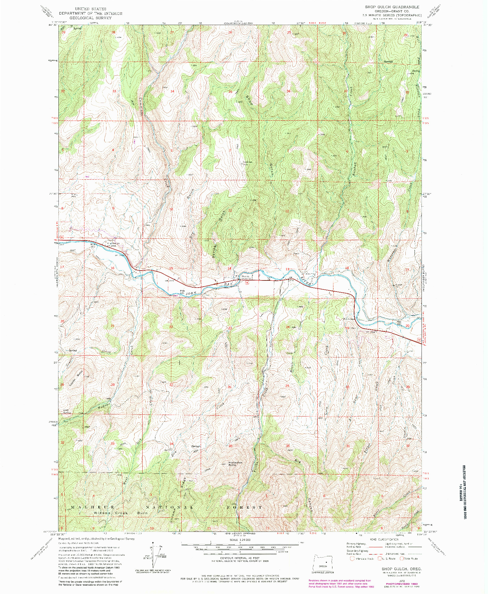 USGS 1:24000-SCALE QUADRANGLE FOR SHOP GULCH, OR 1972