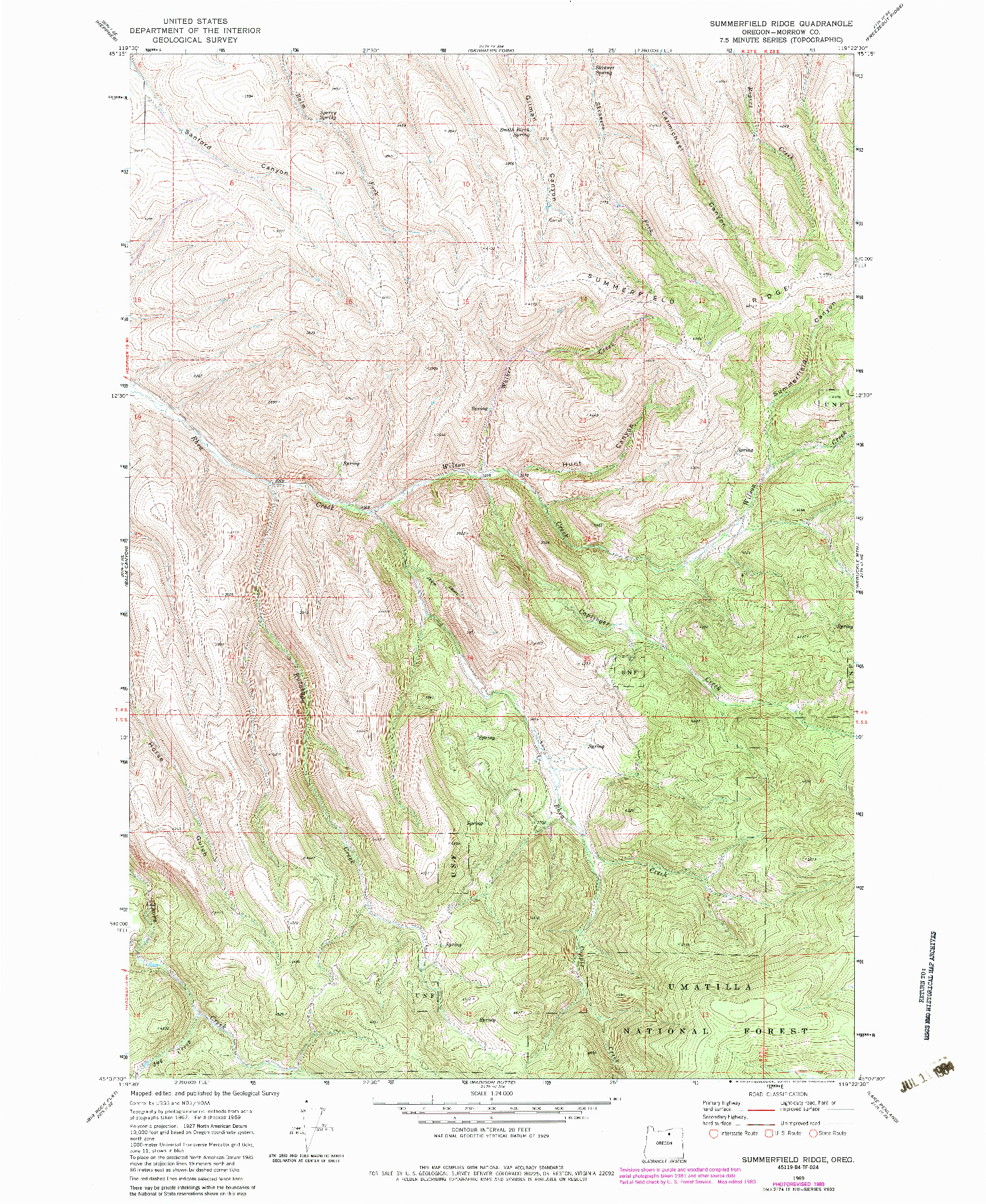 USGS 1:24000-SCALE QUADRANGLE FOR SUMMERFIELD RIDGE, OR 1969