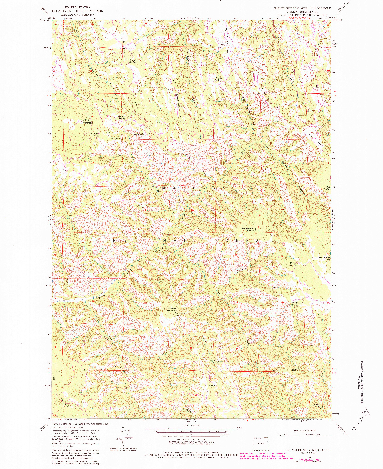 USGS 1:24000-SCALE QUADRANGLE FOR THIMBLEBERRY MTN, OR 1964