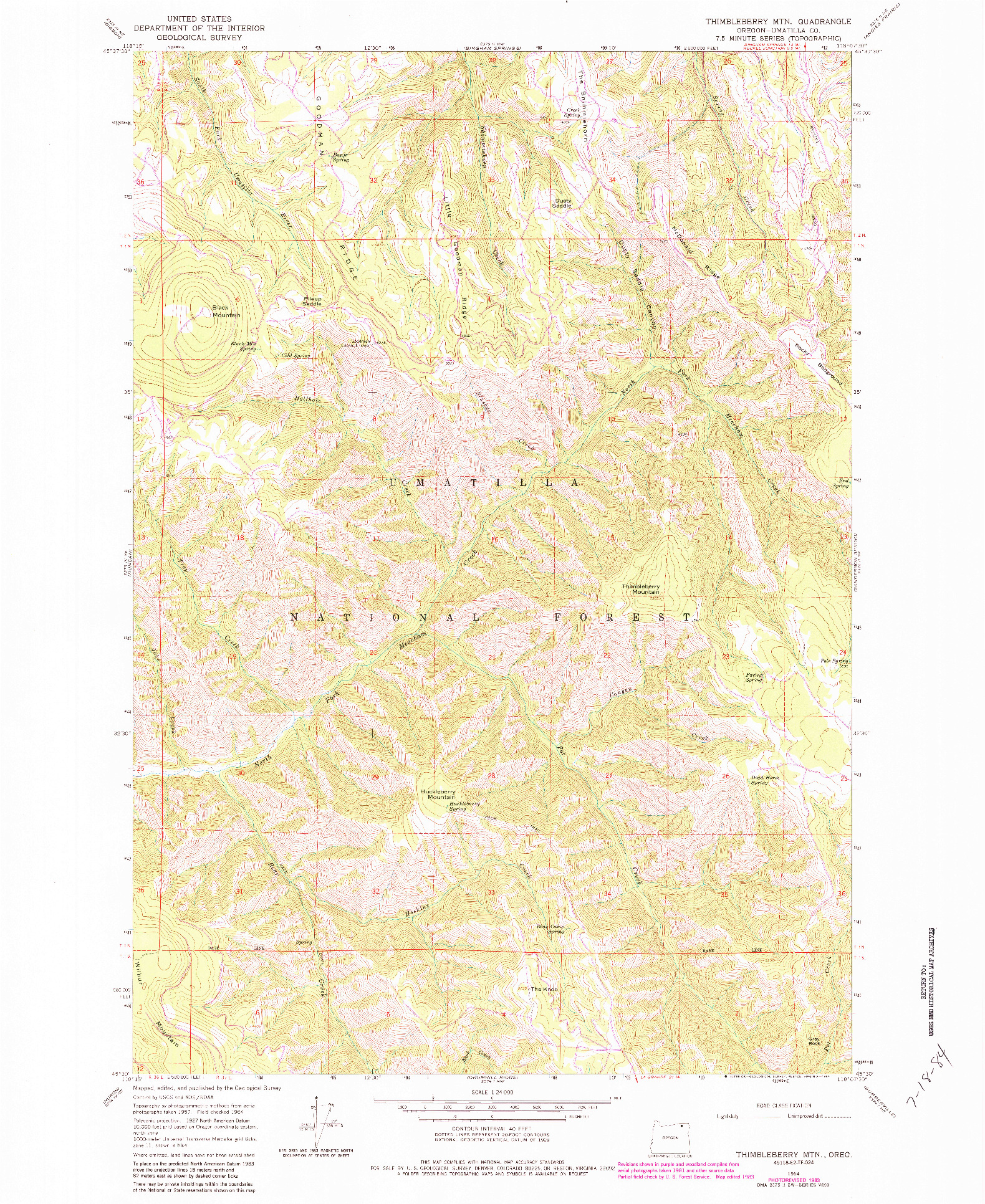 USGS 1:24000-SCALE QUADRANGLE FOR THIMBLEBERRY MTN, OR 1964