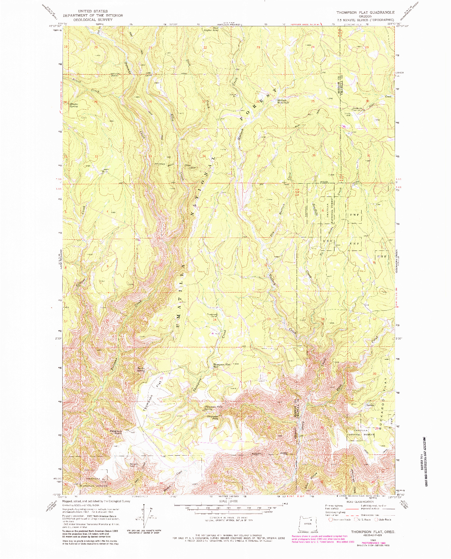 USGS 1:24000-SCALE QUADRANGLE FOR THOMPSON FLAT, OR 1969