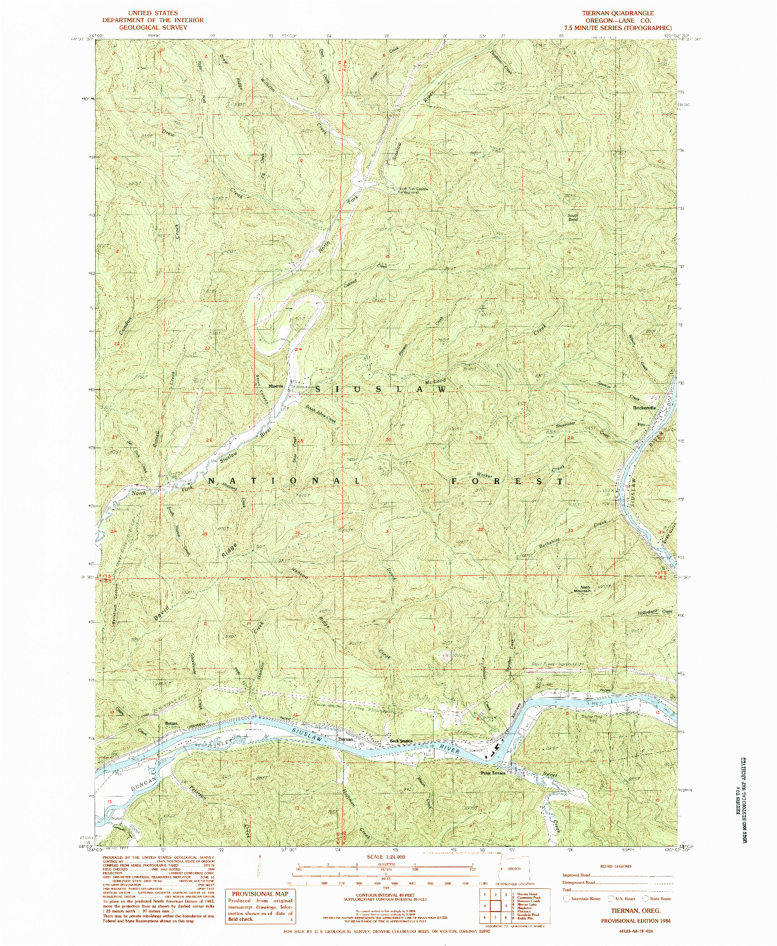 USGS 1:24000-SCALE QUADRANGLE FOR TIERNAN, OR 1984