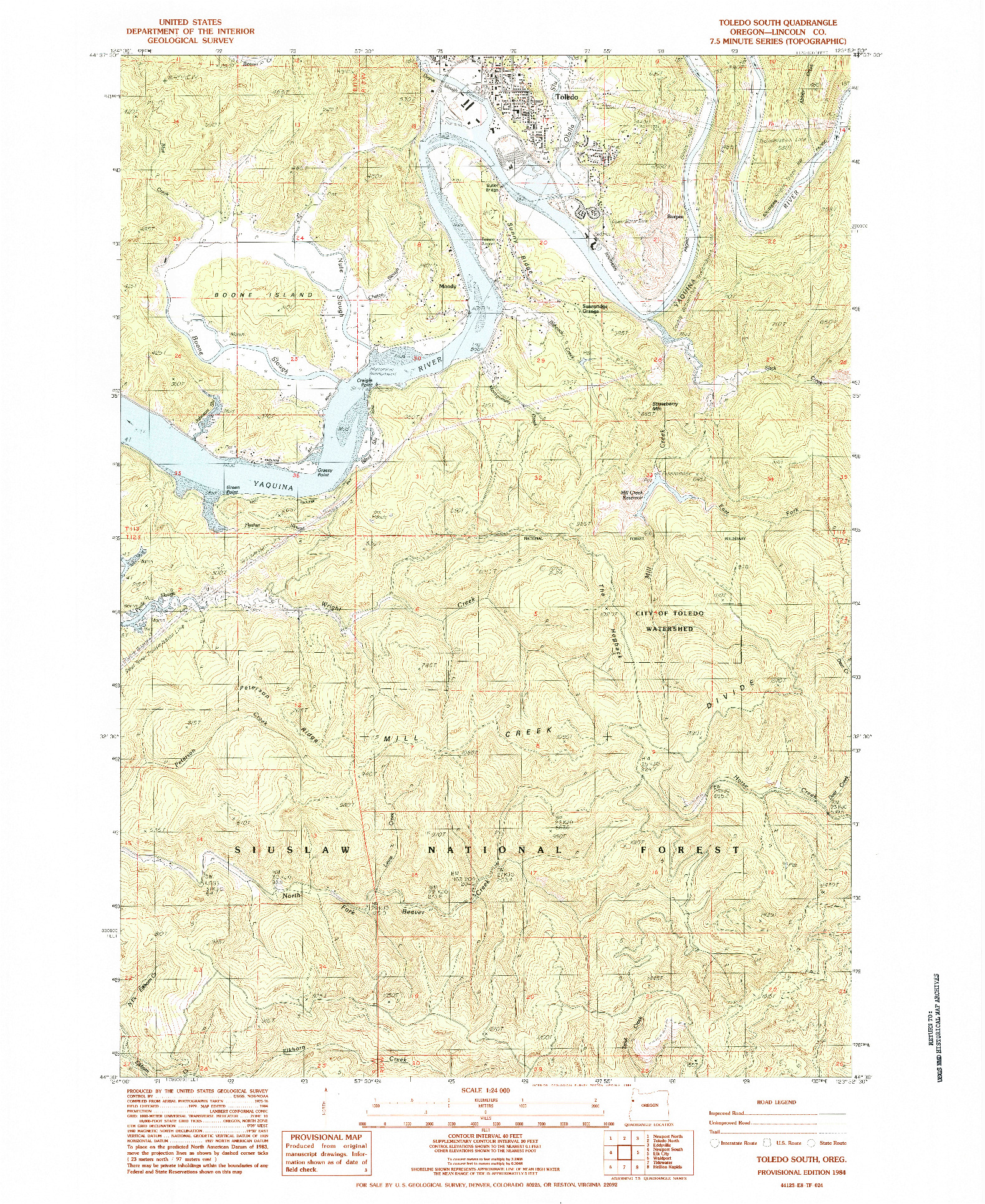 USGS 1:24000-SCALE QUADRANGLE FOR TOLEDO SOUTH, OR 1984