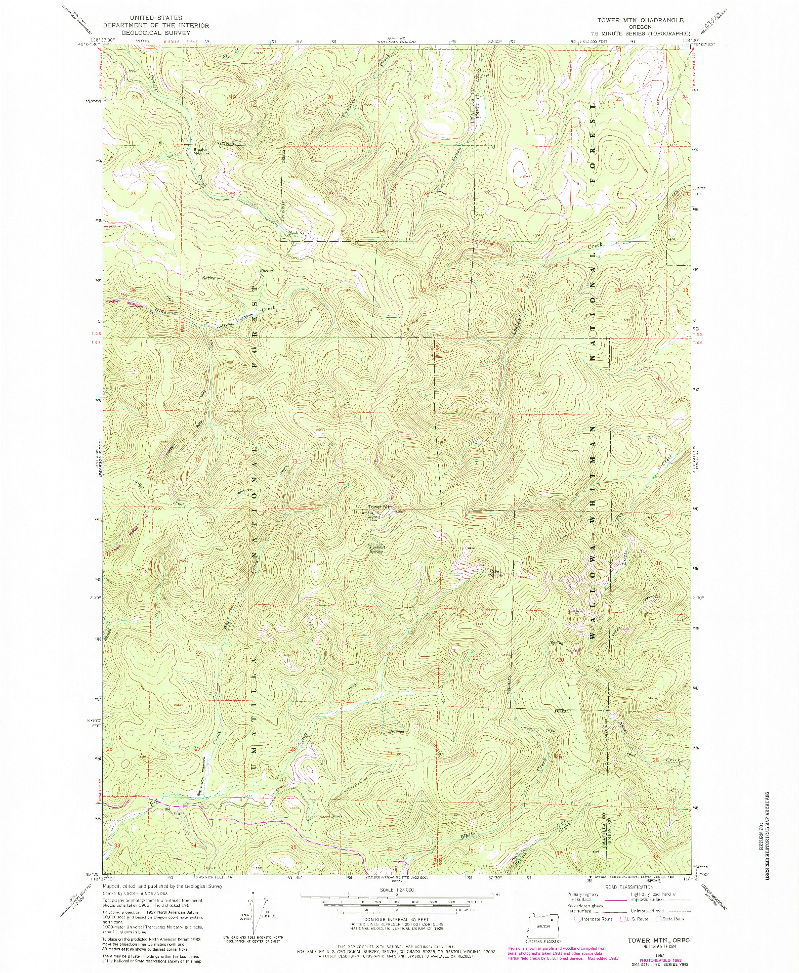 USGS 1:24000-SCALE QUADRANGLE FOR TOWER MTN, OR 1967