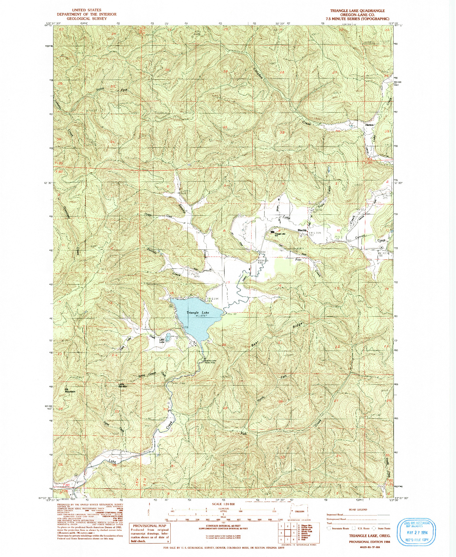 USGS 1:24000-SCALE QUADRANGLE FOR TRIANGLE LAKE, OR 1984