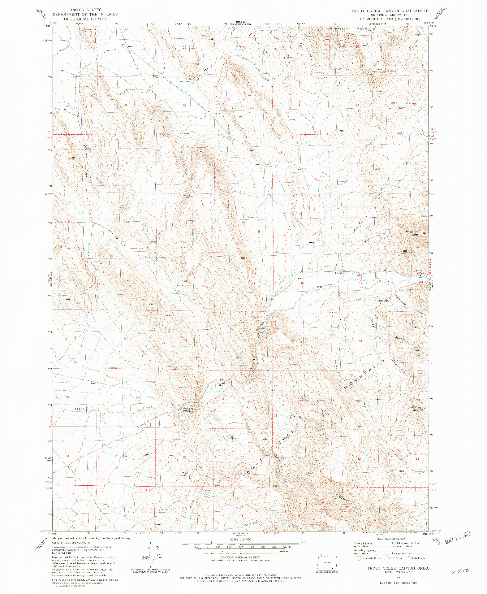 USGS 1:24000-SCALE QUADRANGLE FOR TROUT CREEK CANYON, OR 1981