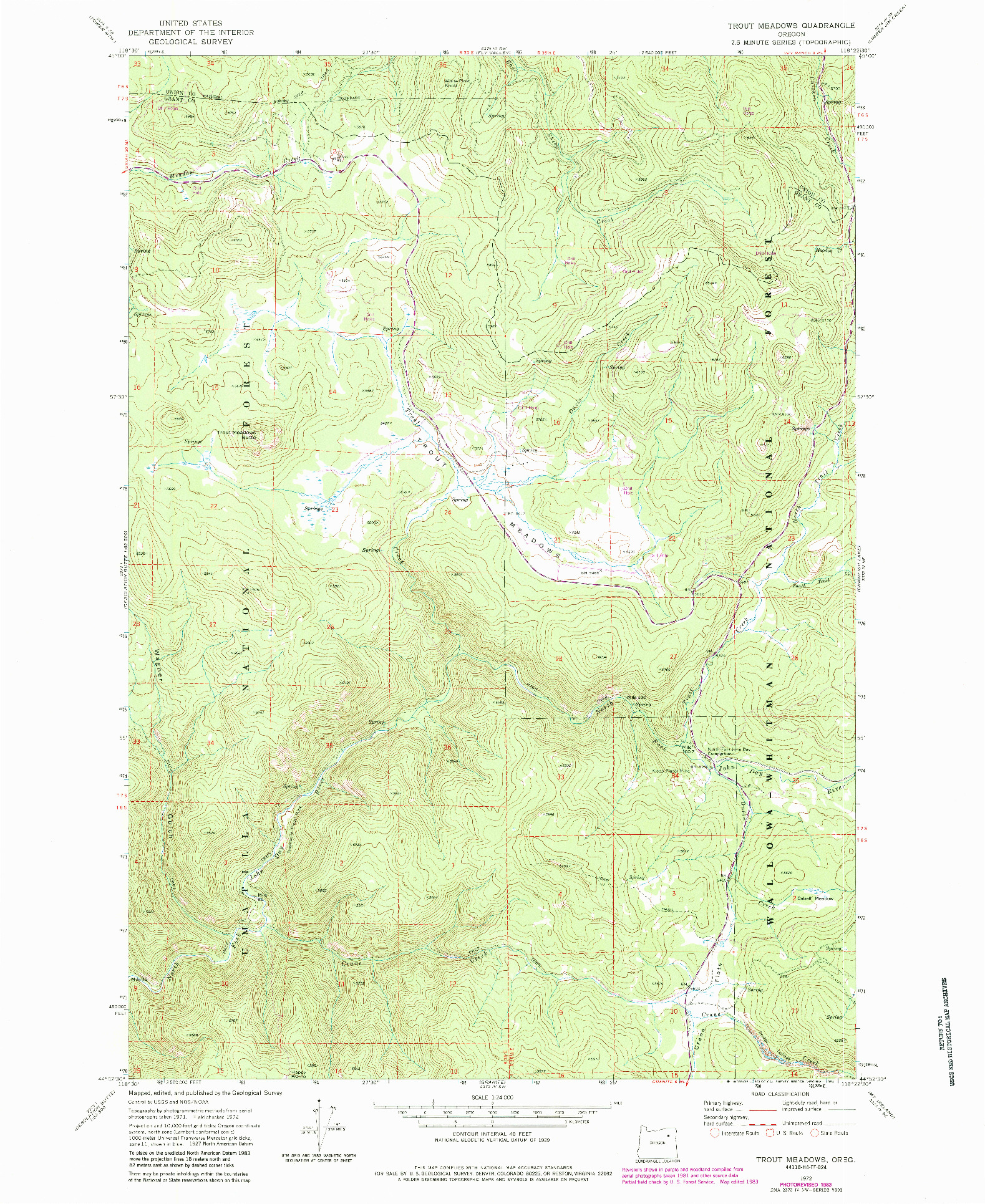 USGS 1:24000-SCALE QUADRANGLE FOR TROUT MEADOWS, OR 1972