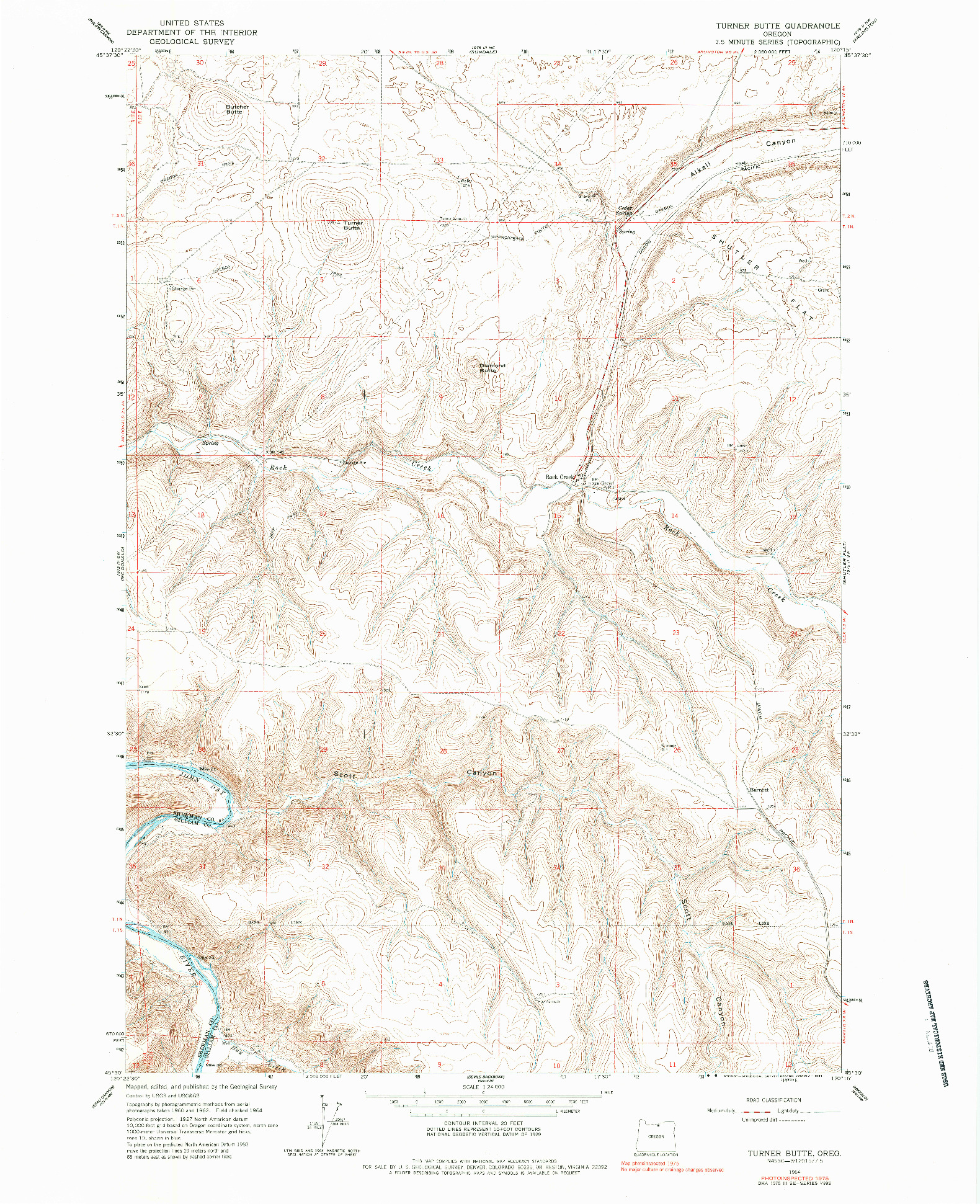 USGS 1:24000-SCALE QUADRANGLE FOR TURNER BUTTE, OR 1964