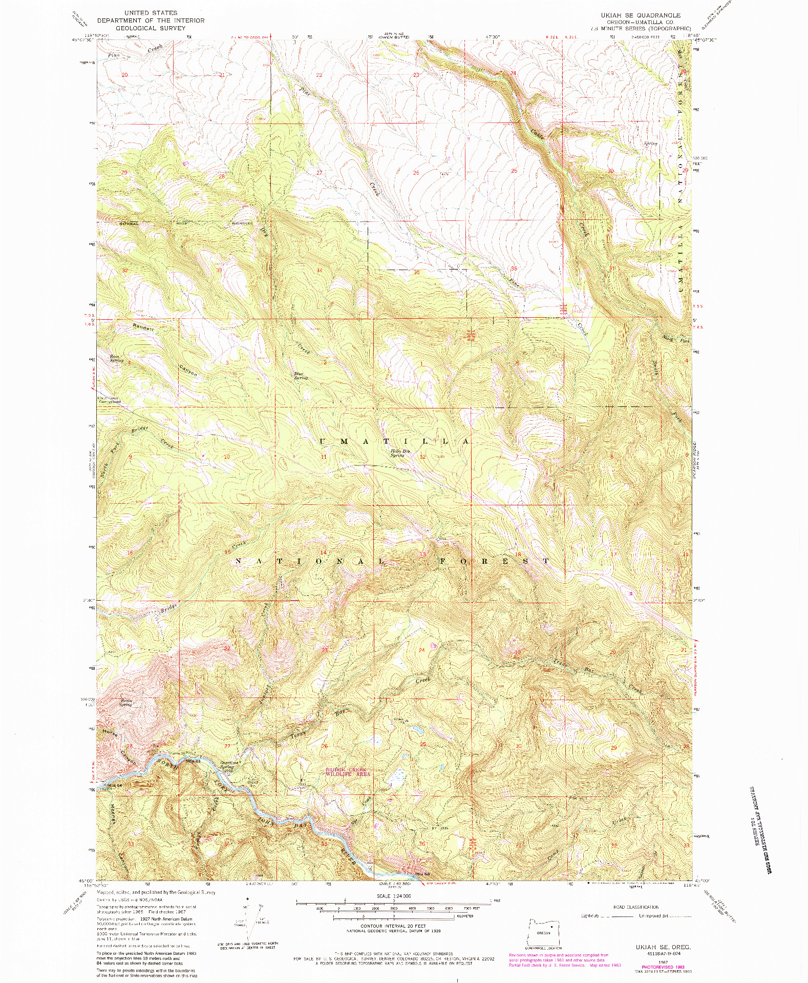 USGS 1:24000-SCALE QUADRANGLE FOR UKIAH SE, OR 1967