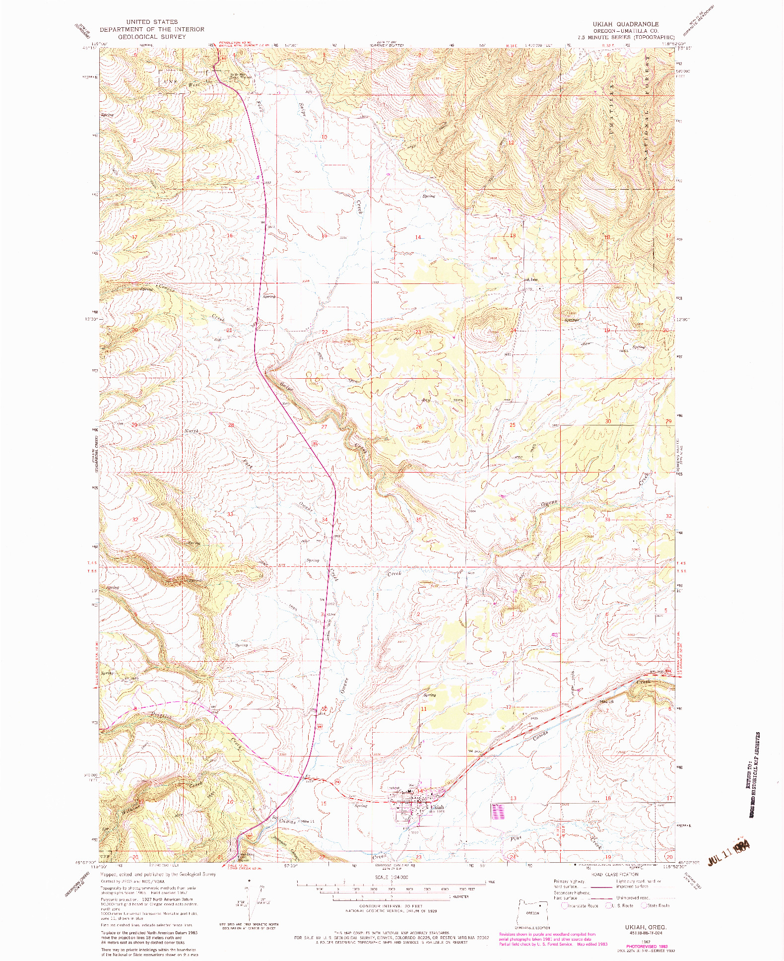 USGS 1:24000-SCALE QUADRANGLE FOR UKIAH, OR 1967