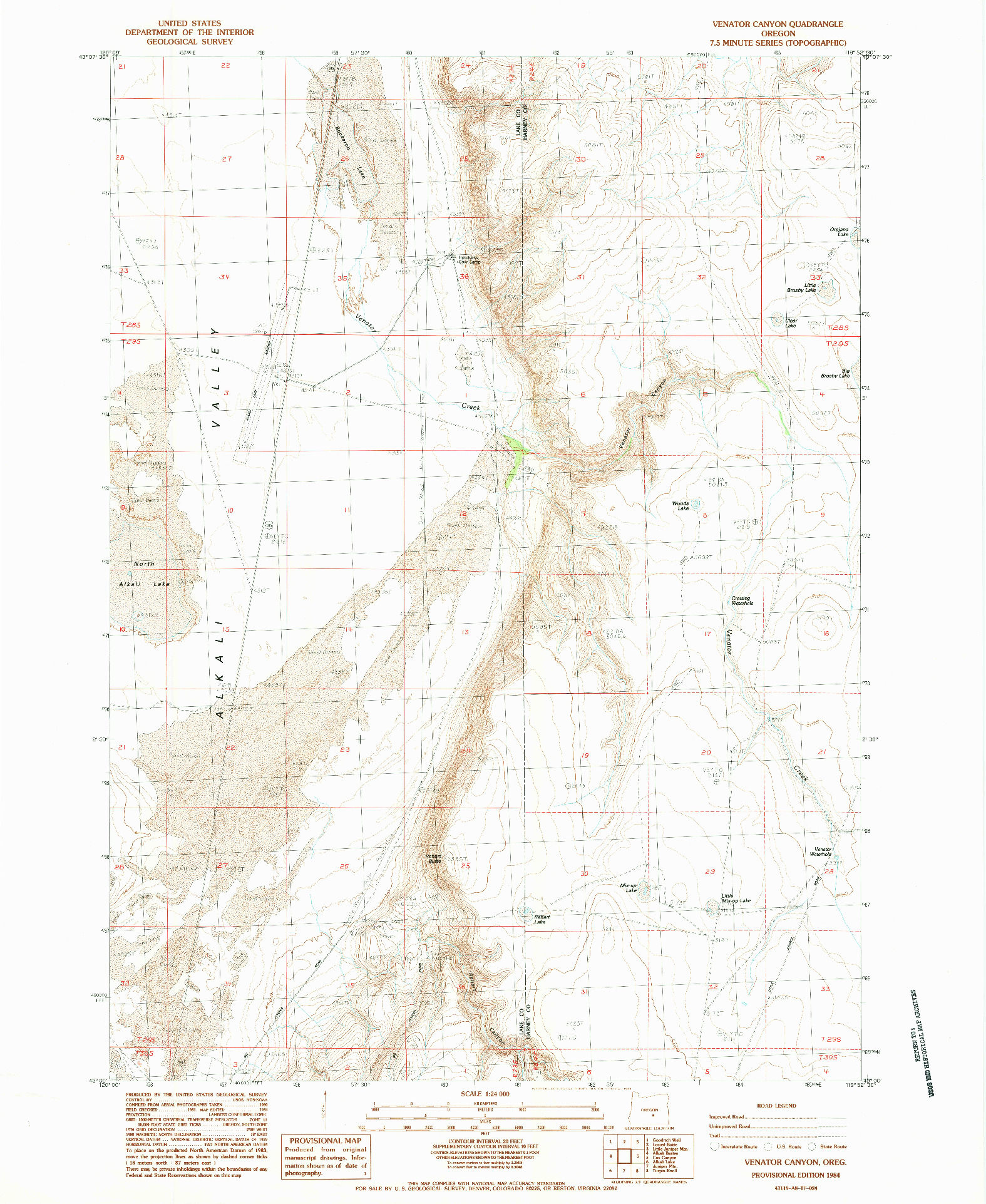 USGS 1:24000-SCALE QUADRANGLE FOR VENATOR CANYON, OR 1984