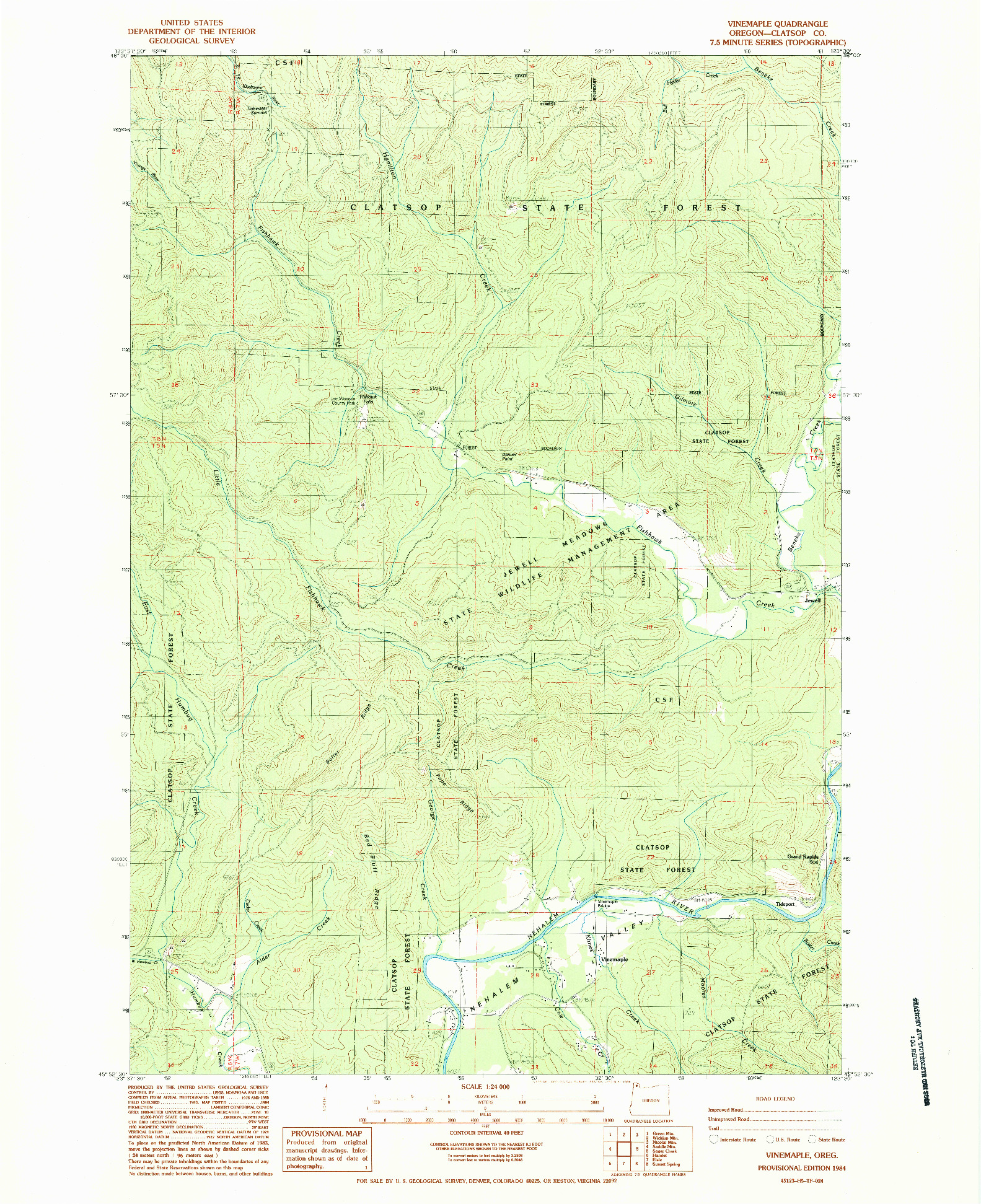 USGS 1:24000-SCALE QUADRANGLE FOR VINEMAPLE, OR 1984