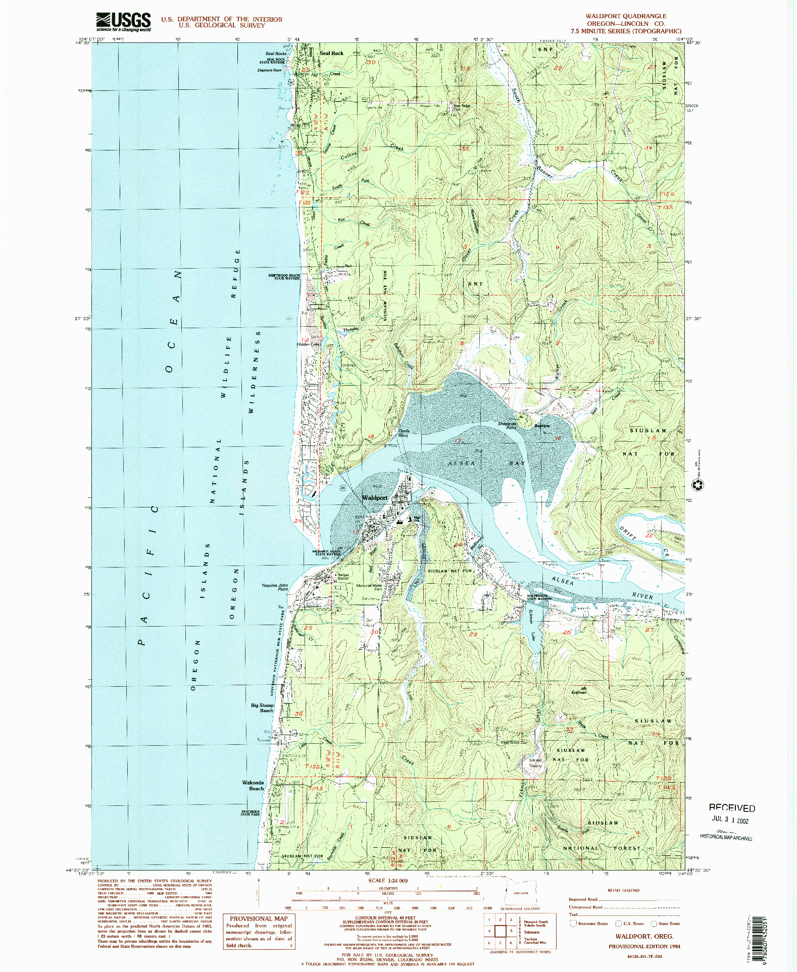 USGS 1:24000-SCALE QUADRANGLE FOR WALDPORT, OR 1984