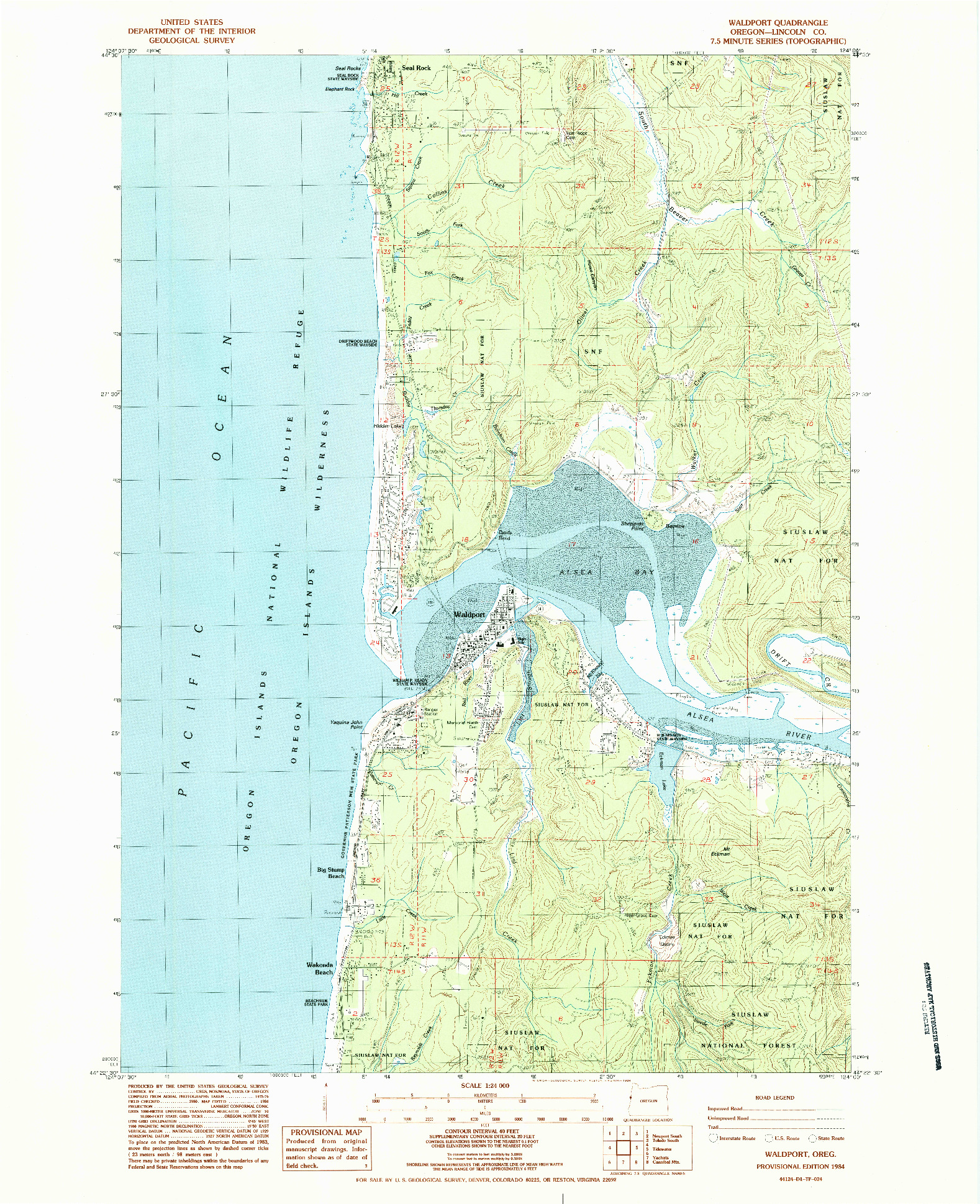 USGS 1:24000-SCALE QUADRANGLE FOR WALDPORT, OR 1984
