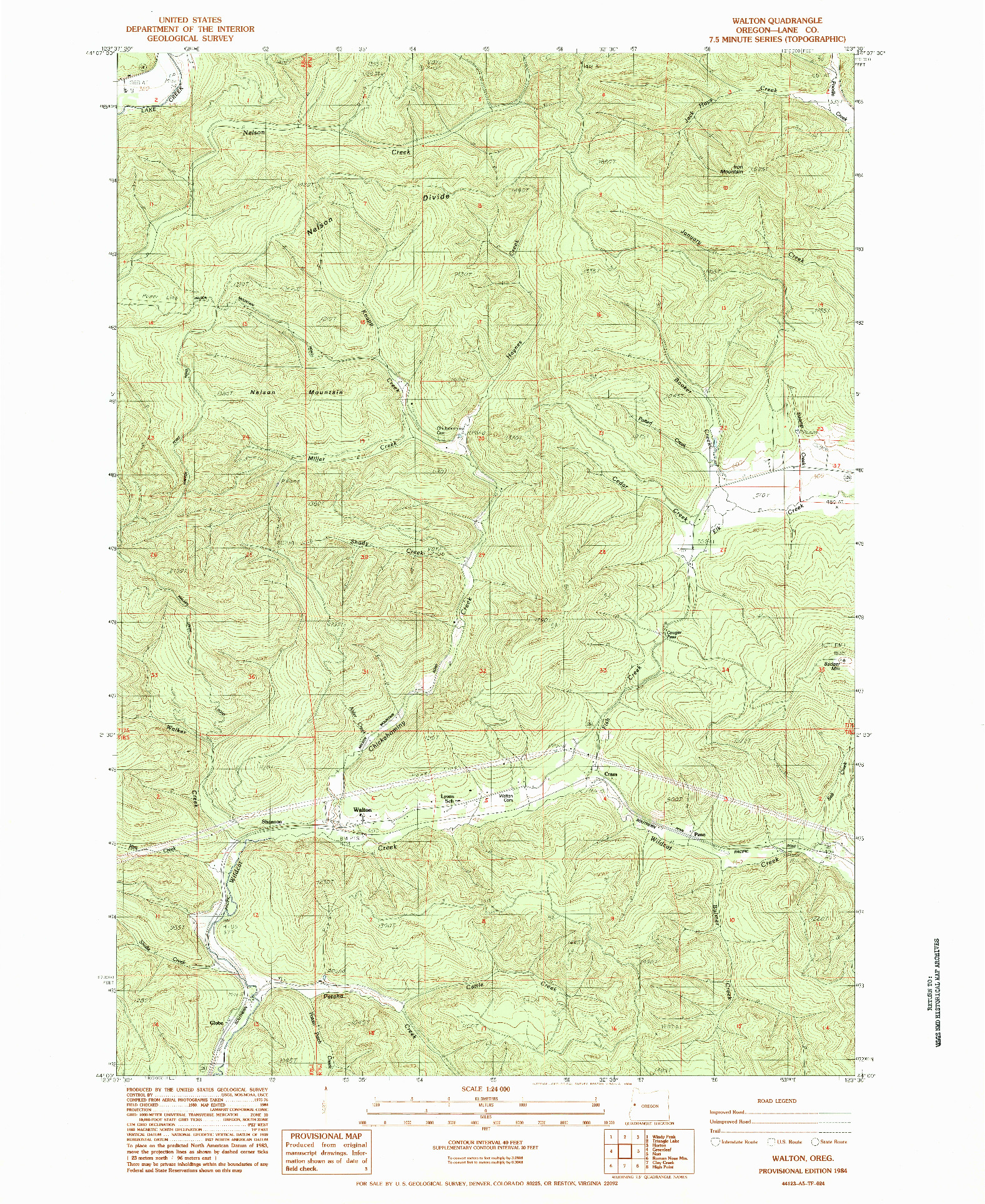 USGS 1:24000-SCALE QUADRANGLE FOR WALTON, OR 1984