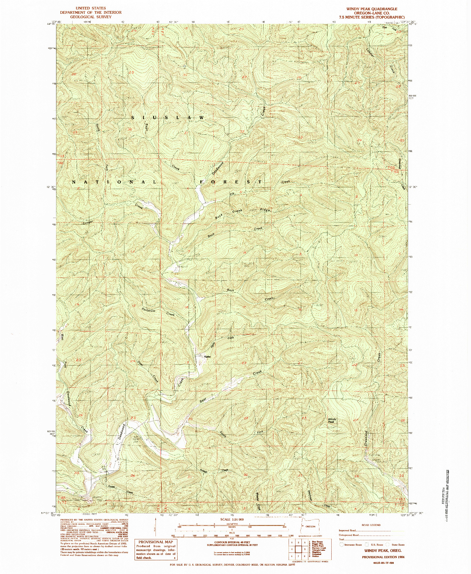 USGS 1:24000-SCALE QUADRANGLE FOR WINDY PEAK, OR 1984