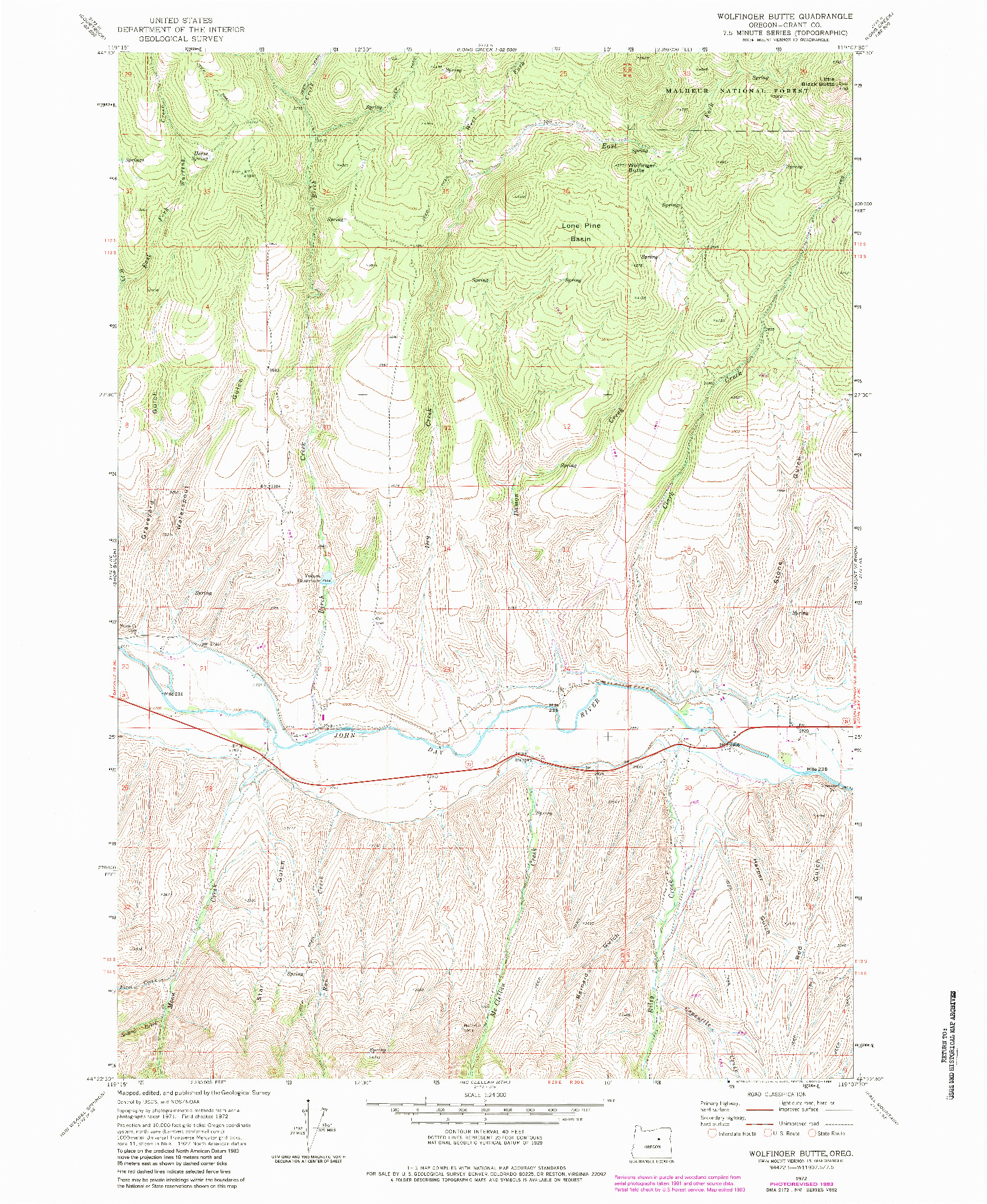 USGS 1:24000-SCALE QUADRANGLE FOR WOLFINGER BUTTE, OR 1972