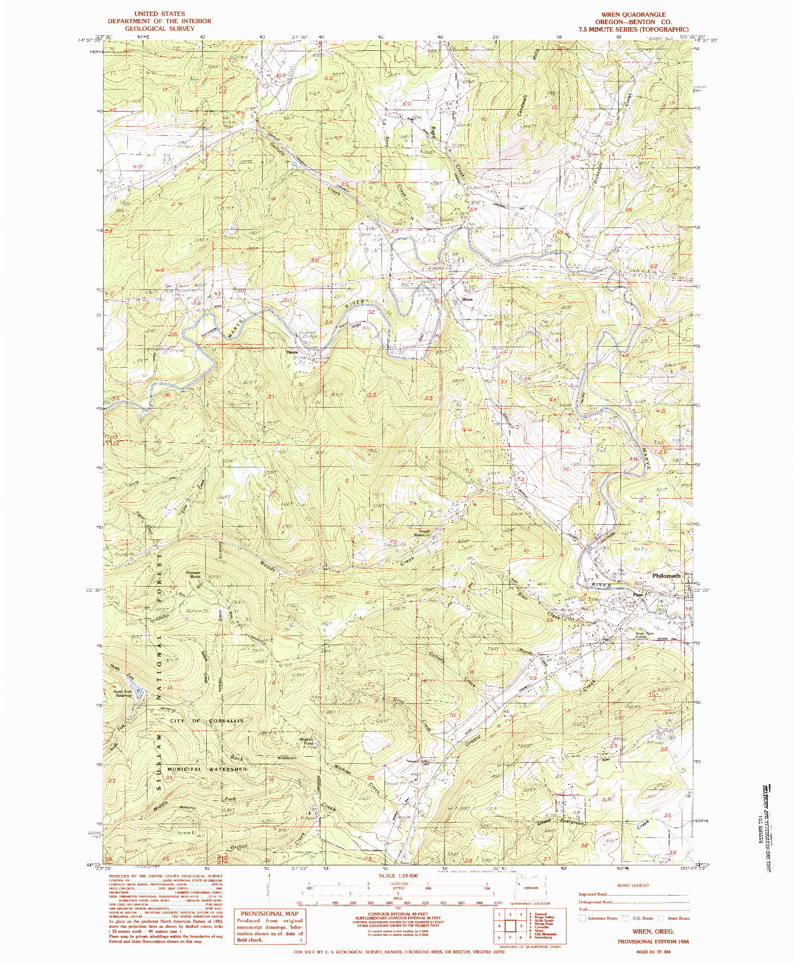 USGS 1:24000-SCALE QUADRANGLE FOR WREN, OR 1984