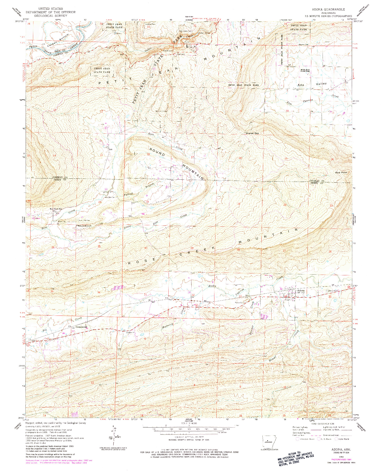 USGS 1:24000-SCALE QUADRANGLE FOR ADONA, AR 1961