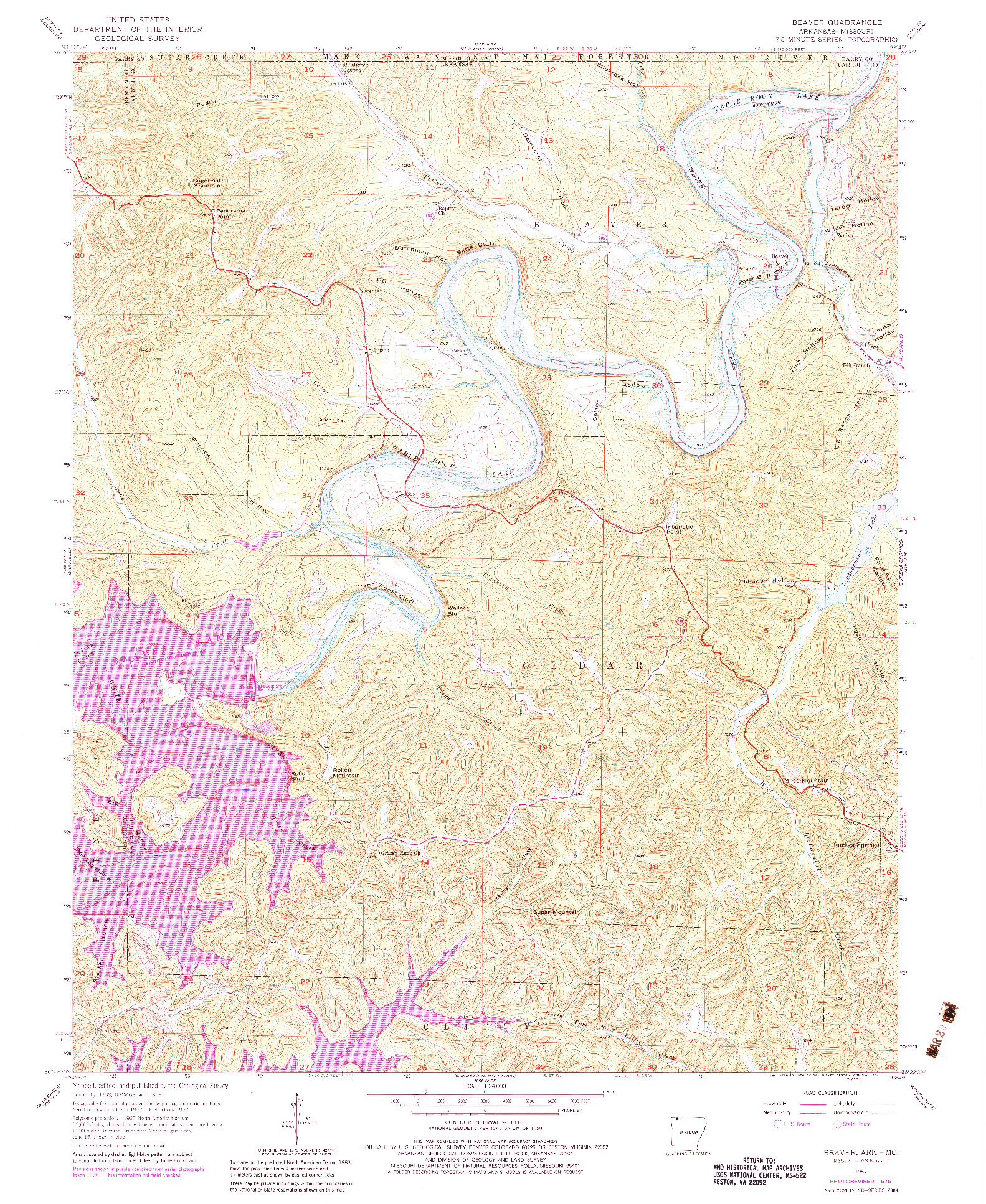 USGS 1:24000-SCALE QUADRANGLE FOR BEAVER, AR 1957