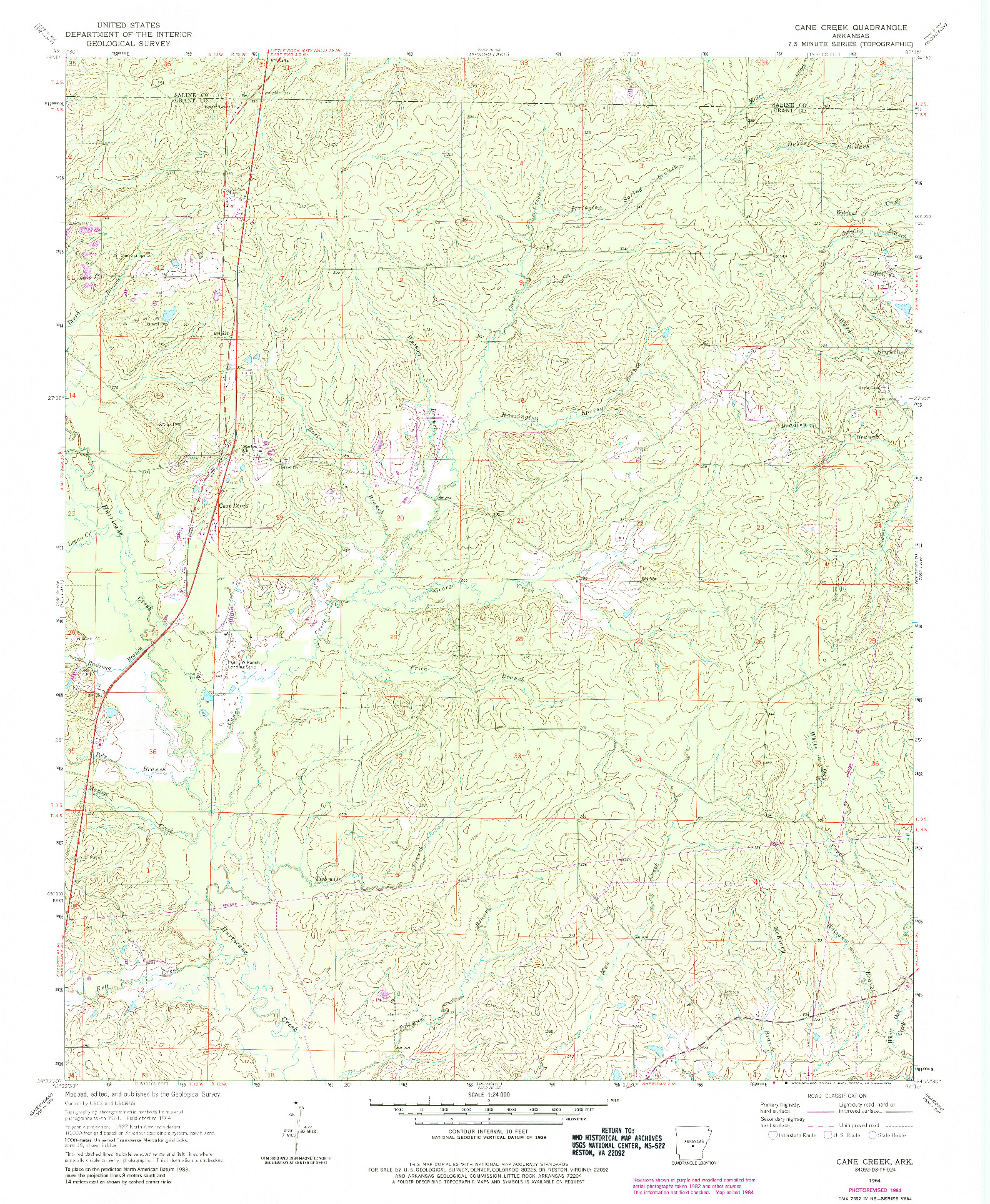 USGS 1:24000-SCALE QUADRANGLE FOR CANE CREEK, AR 1964