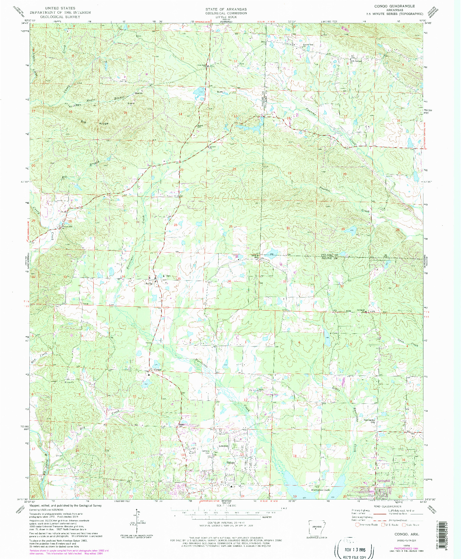 USGS 1:24000-SCALE QUADRANGLE FOR CONGO, AR 1974