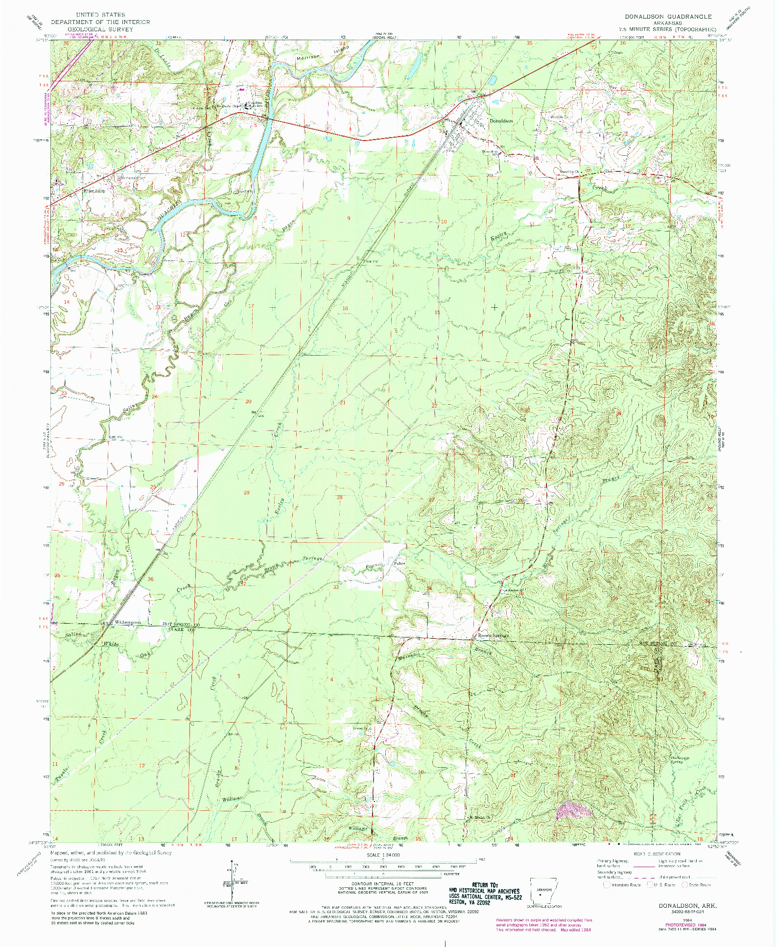 USGS 1:24000-SCALE QUADRANGLE FOR DONALDSON, AR 1964