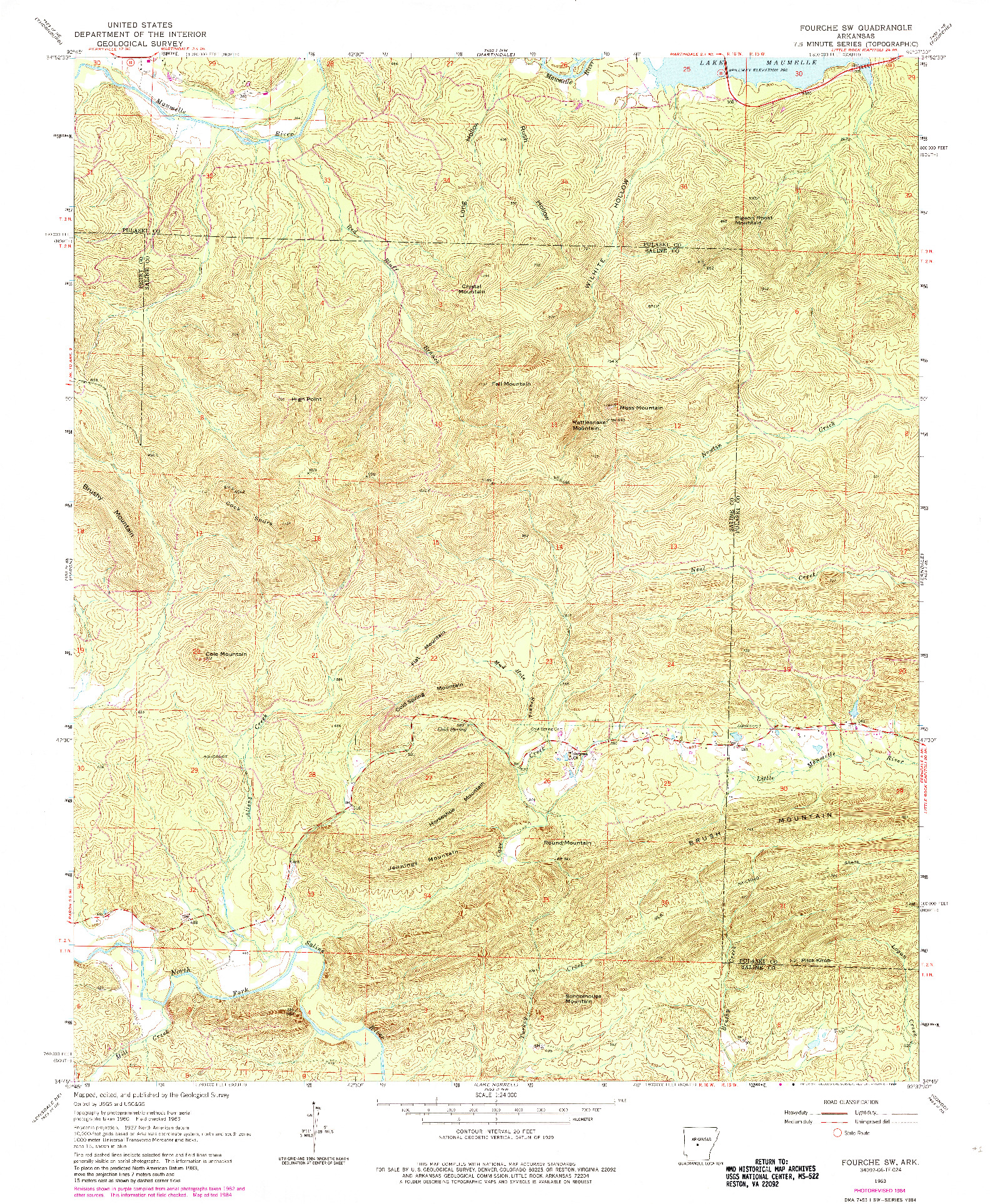 USGS 1:24000-SCALE QUADRANGLE FOR FOURCHE SW, AR 1963