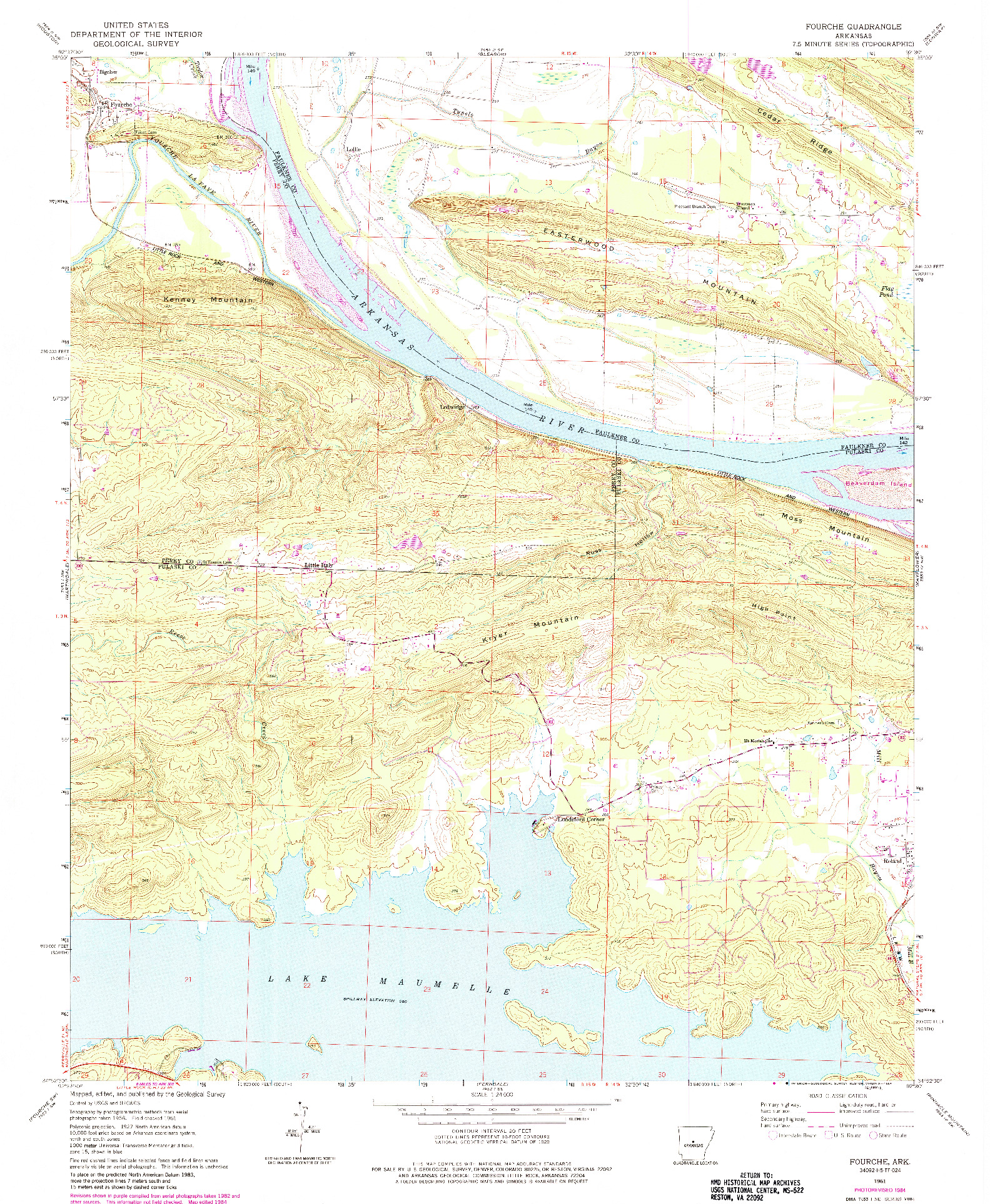 USGS 1:24000-SCALE QUADRANGLE FOR FOURCHE, AR 1961