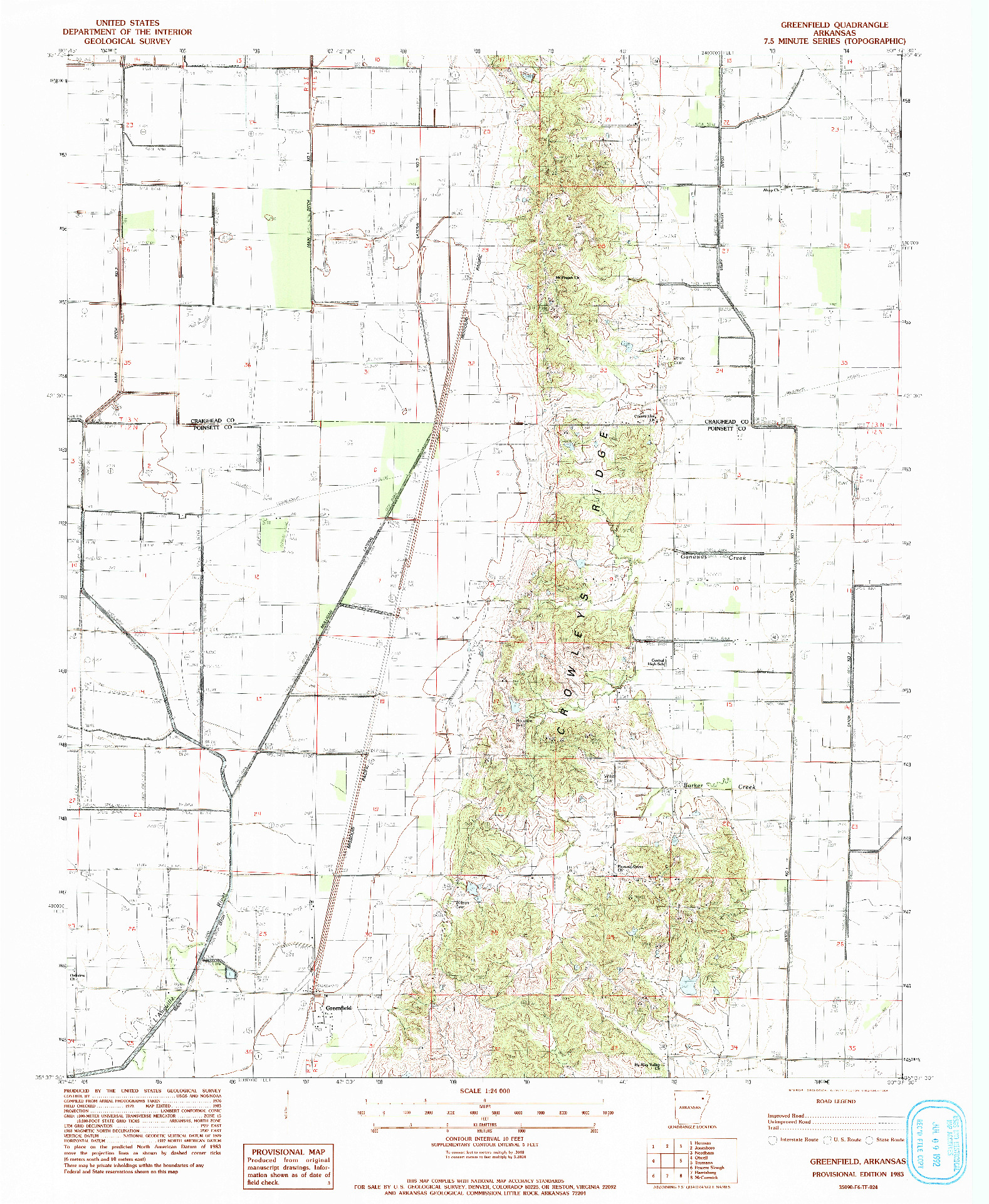 USGS 1:24000-SCALE QUADRANGLE FOR GREENFIELD, AR 1983