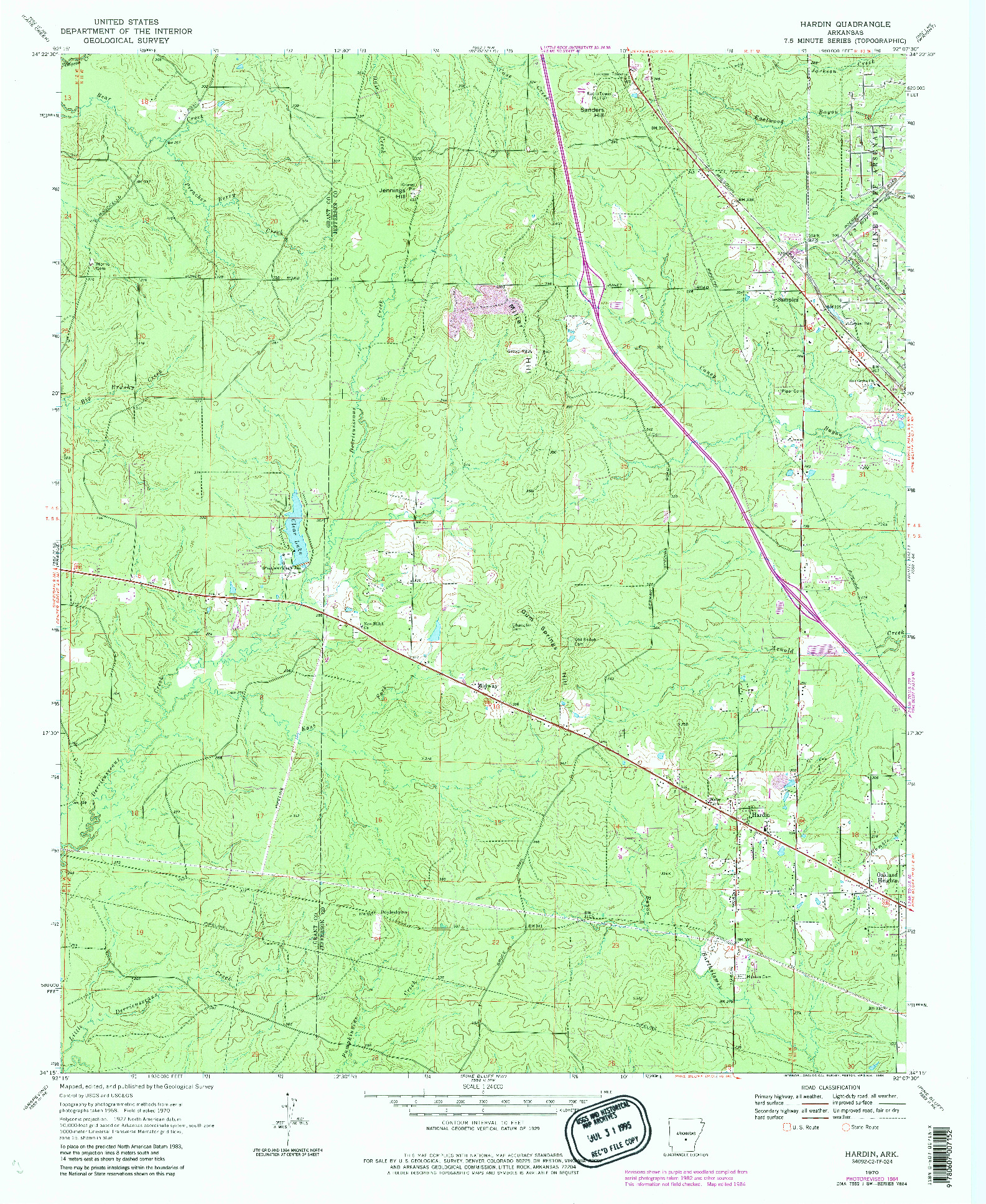 USGS 1:24000-SCALE QUADRANGLE FOR HARDIN, AR 1970