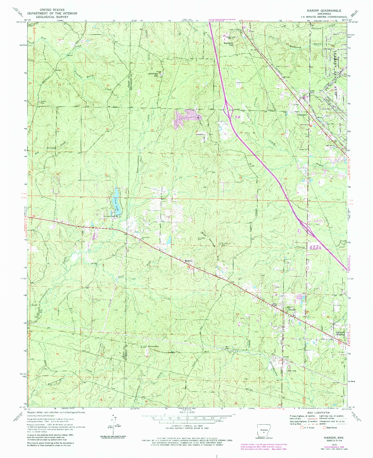 USGS 1:24000-SCALE QUADRANGLE FOR HARDIN, AR 1970