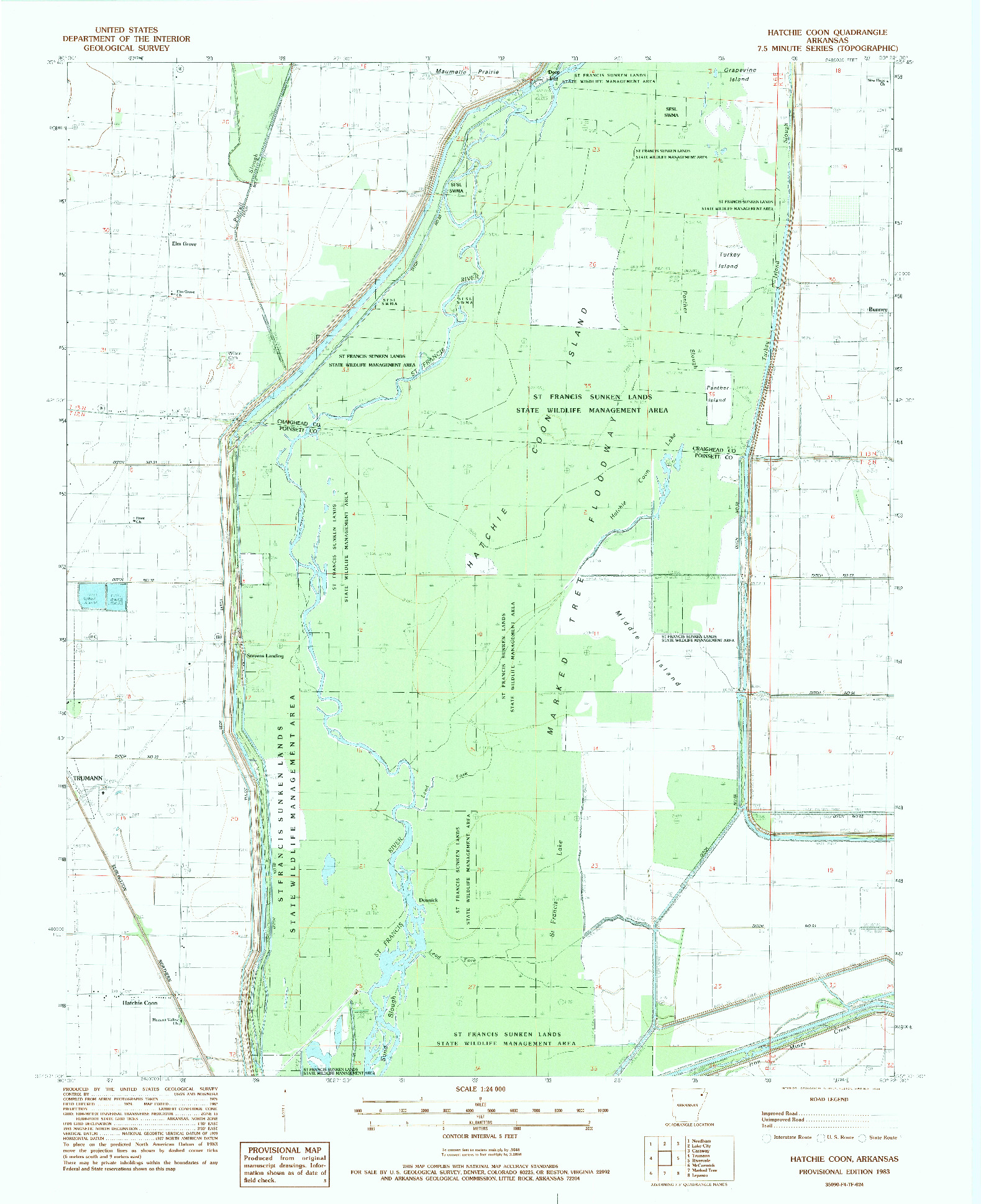 USGS 1:24000-SCALE QUADRANGLE FOR HATCHIE COON, AR 1983