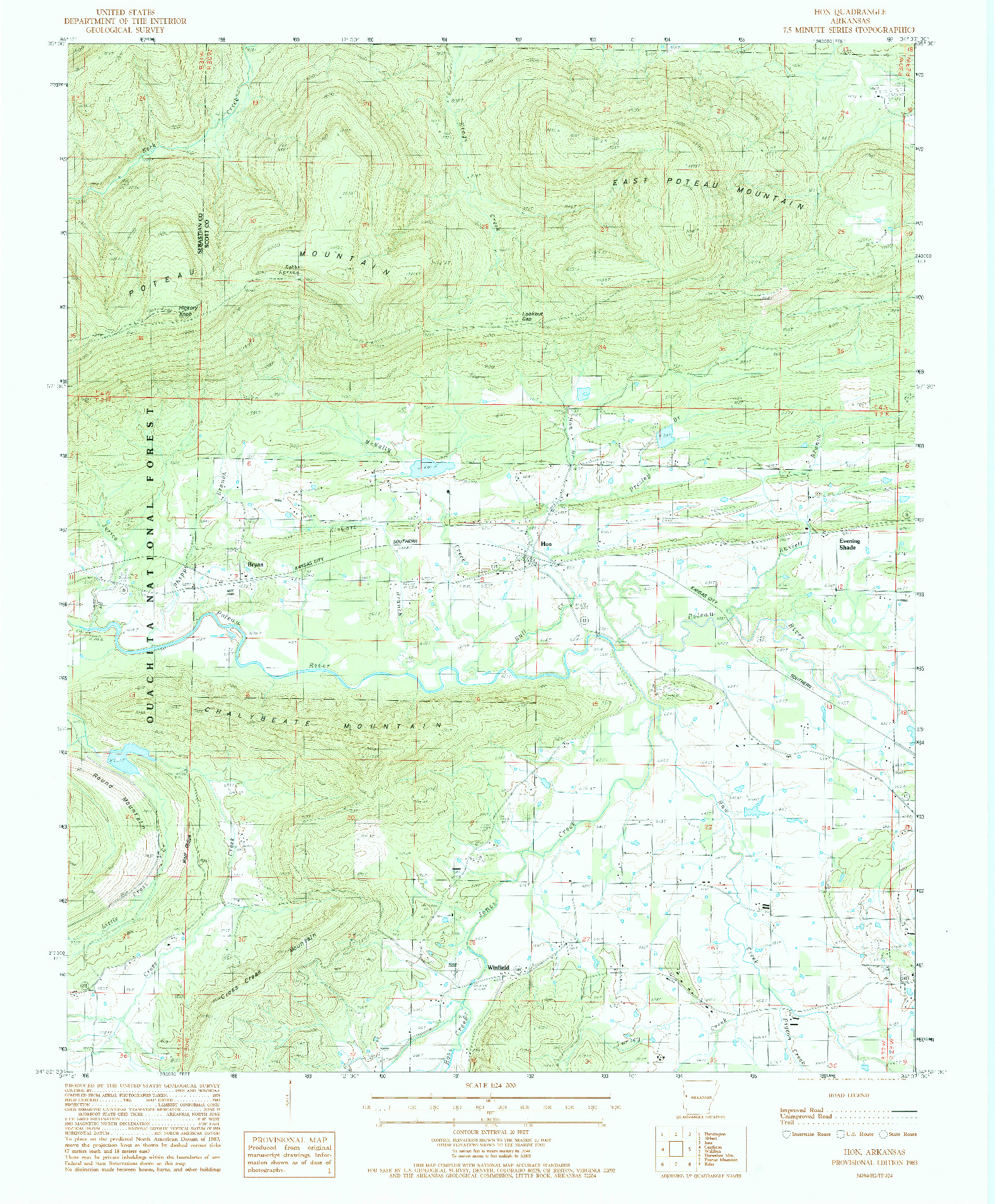 USGS 1:24000-SCALE QUADRANGLE FOR HON, AR 1983
