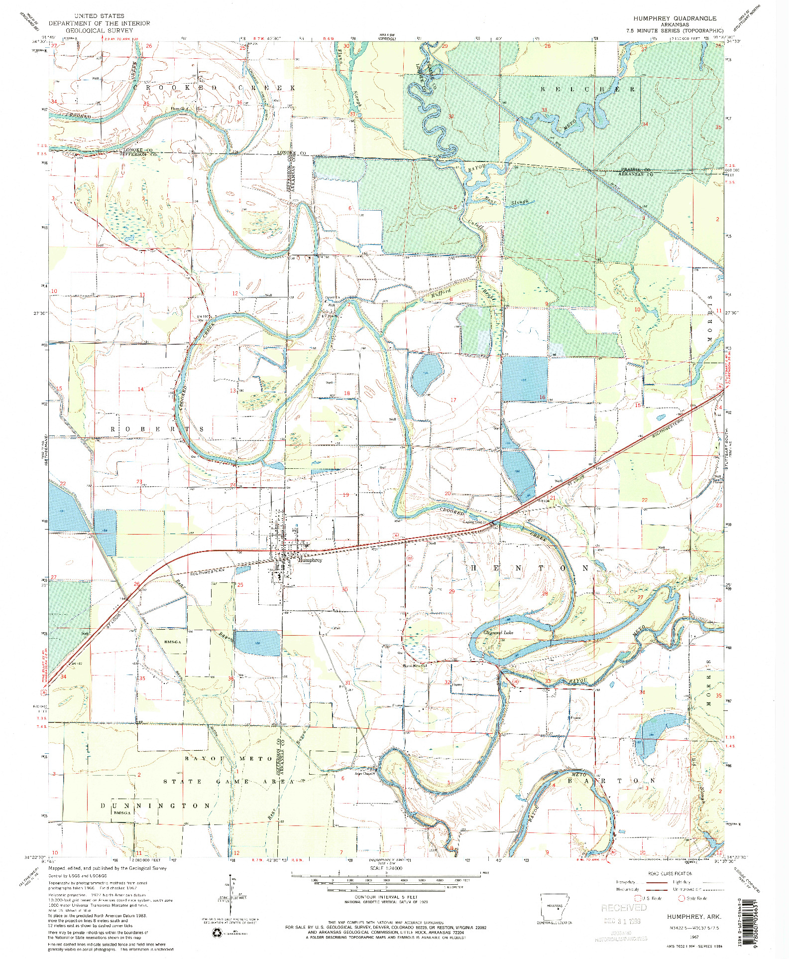 USGS 1:24000-SCALE QUADRANGLE FOR HUMPHREY, AR 1967