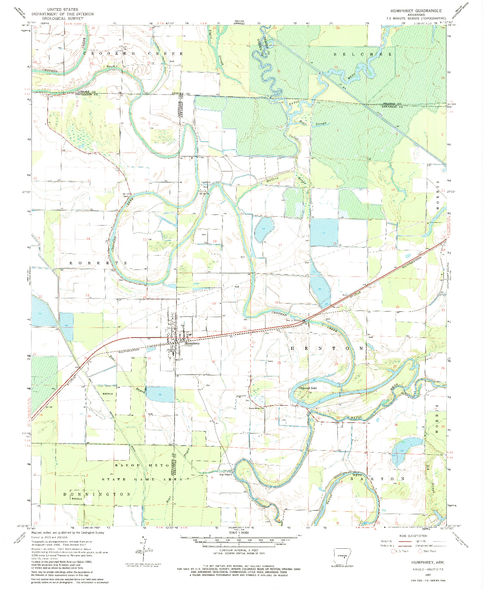 USGS 1:24000-SCALE QUADRANGLE FOR HUMPHREY, AR 1967