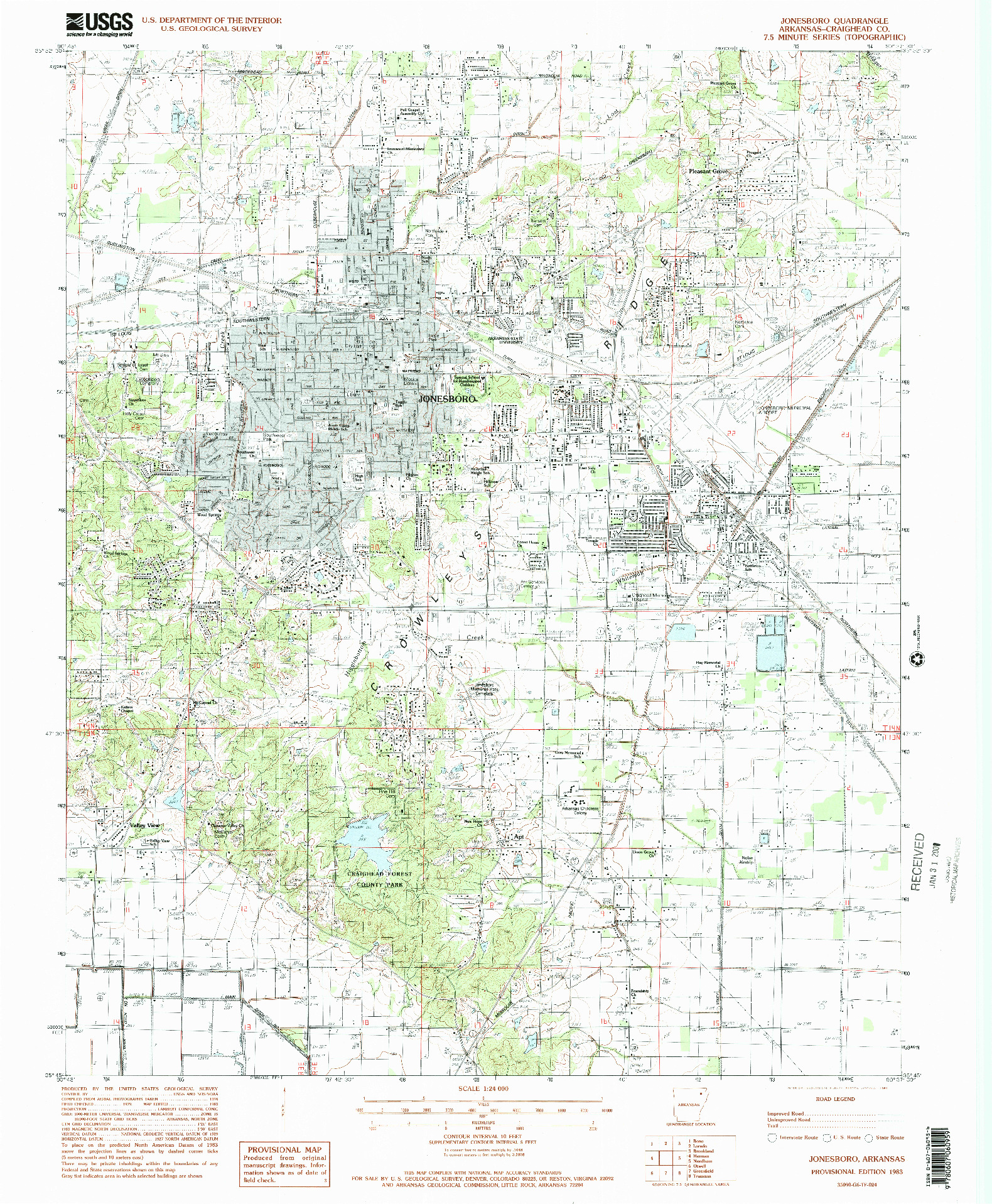 USGS 1:24000-SCALE QUADRANGLE FOR JONESBORO, AR 1983