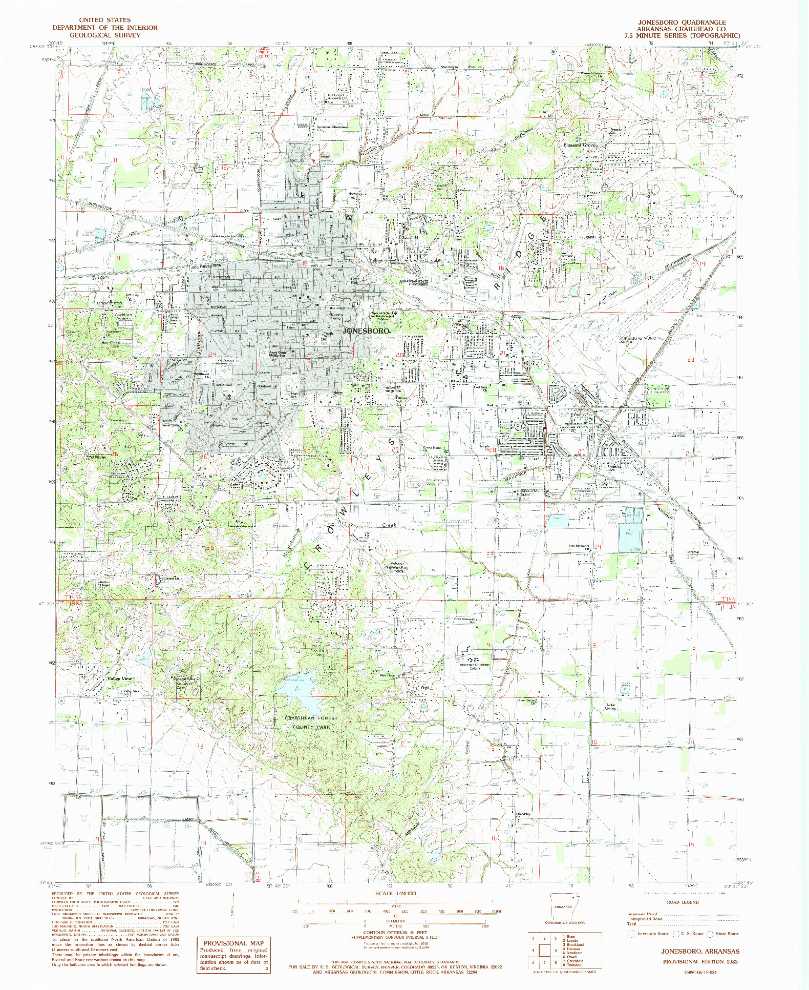 USGS 1:24000-SCALE QUADRANGLE FOR JONESBORO, AR 1983