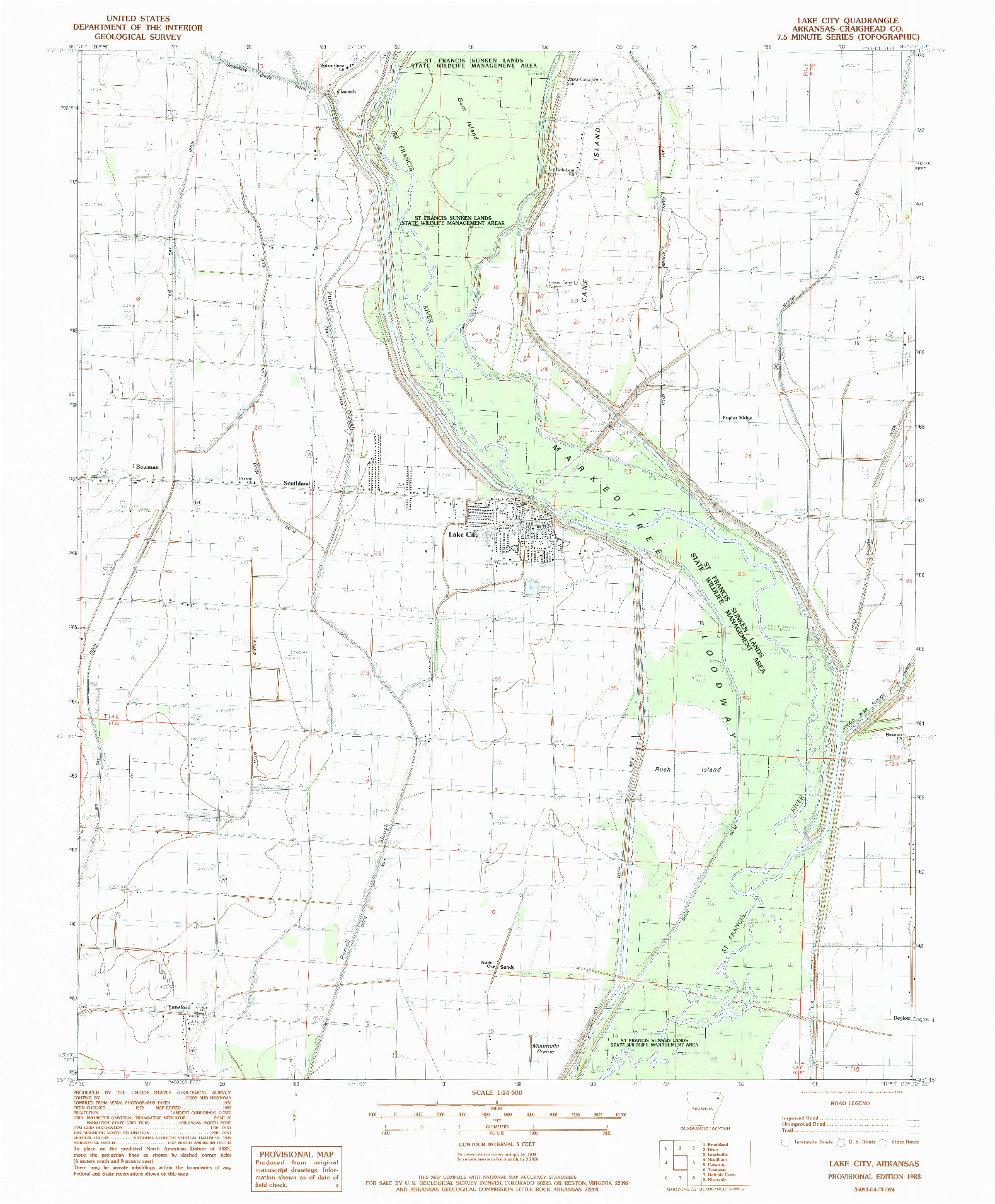 USGS 1:24000-SCALE QUADRANGLE FOR LAKE CITY, AR 1983