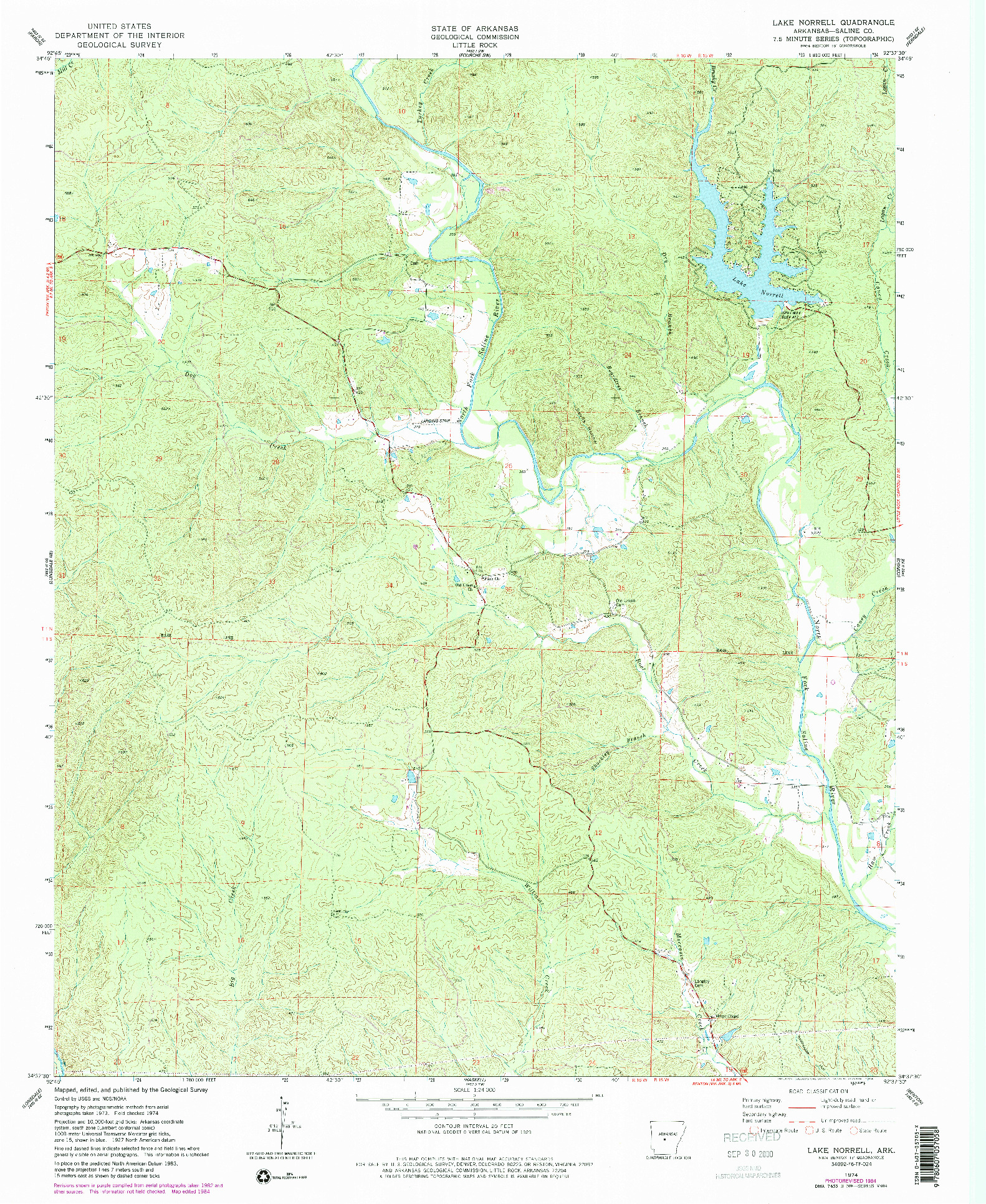 USGS 1:24000-SCALE QUADRANGLE FOR LAKE NORRELL, AR 1974