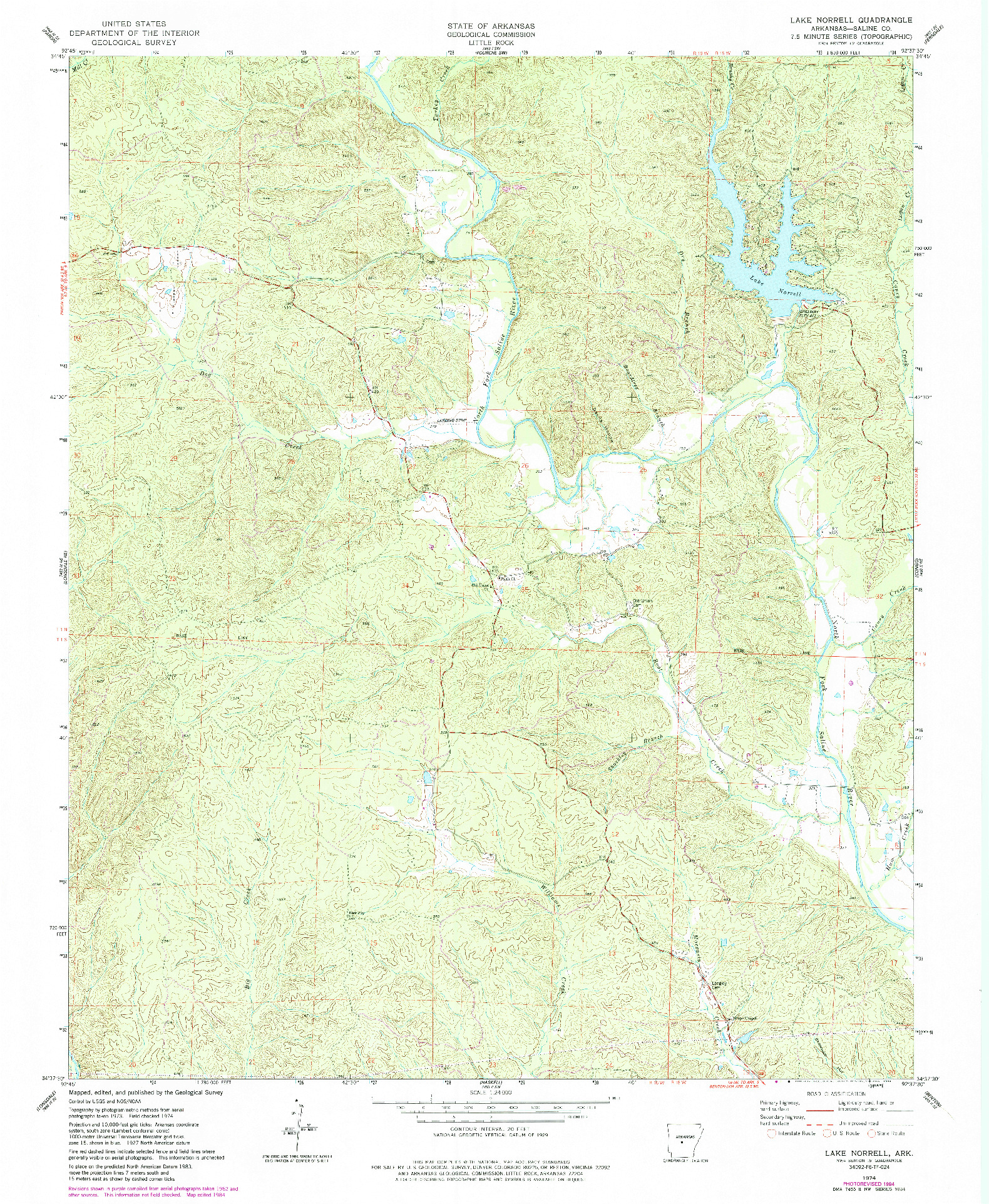 USGS 1:24000-SCALE QUADRANGLE FOR LAKE NORRELL, AR 1974