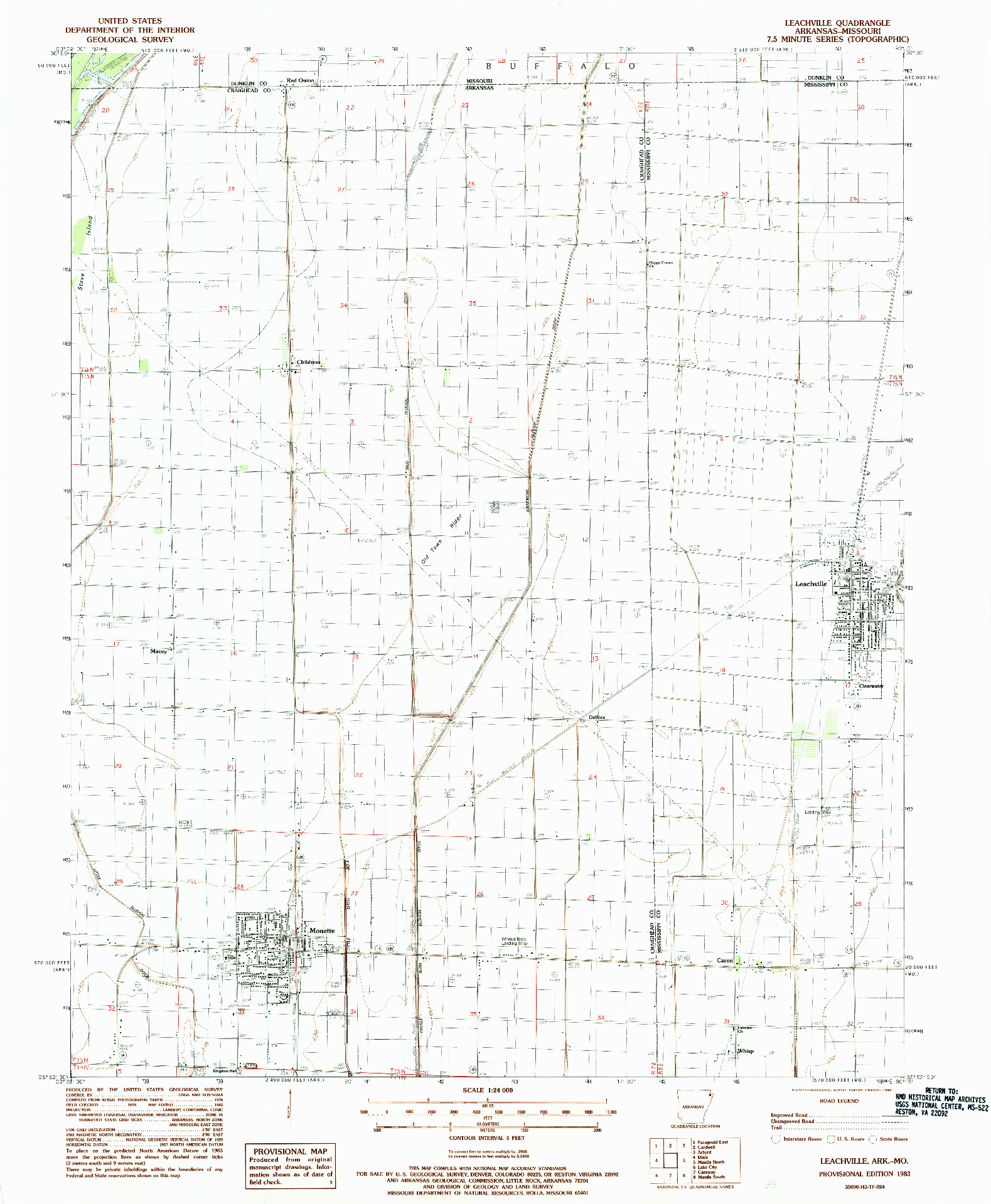 USGS 1:24000-SCALE QUADRANGLE FOR LEACHVILLE, AR 1983