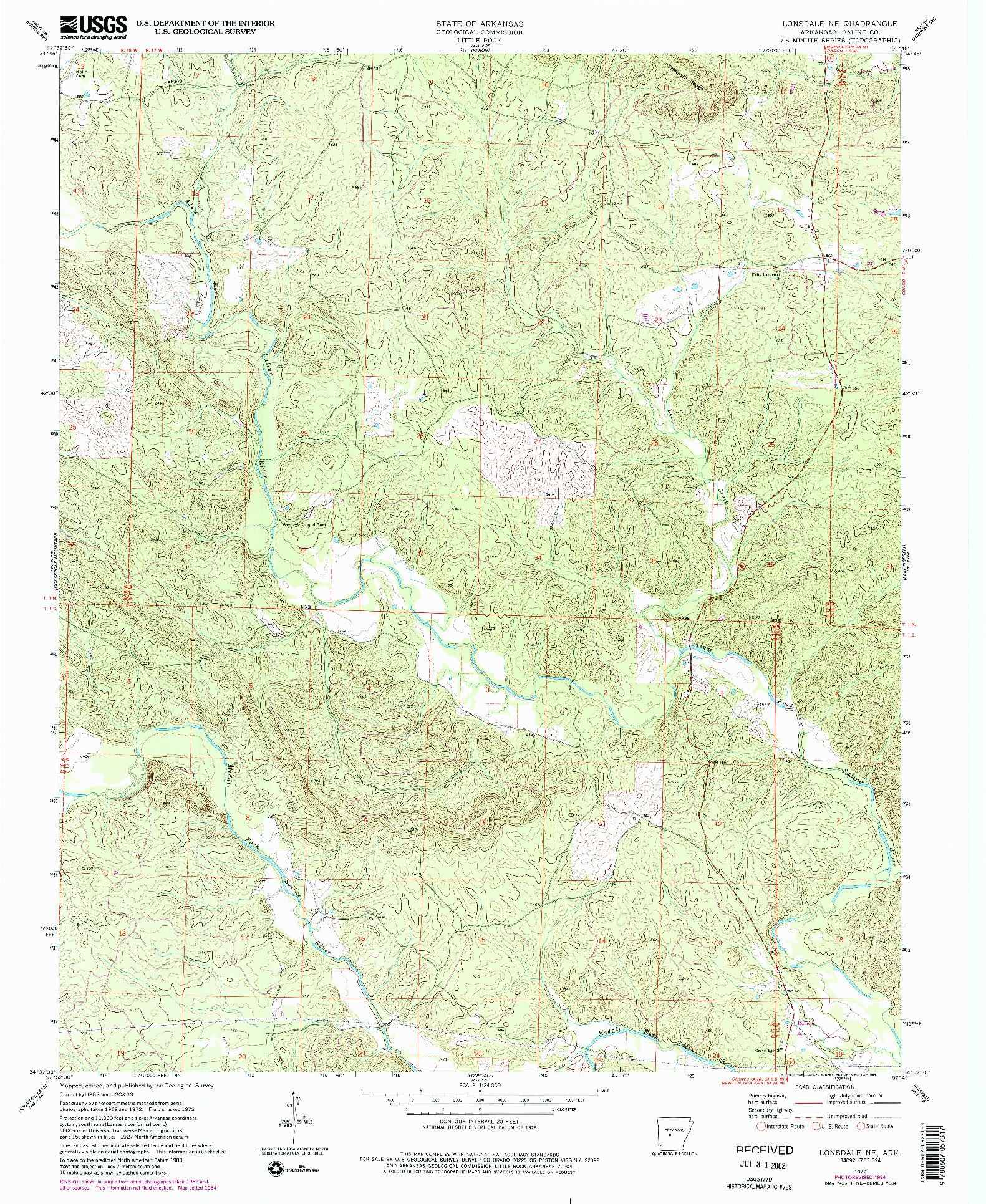 USGS 1:24000-SCALE QUADRANGLE FOR LONSDALE NE, AR 1972