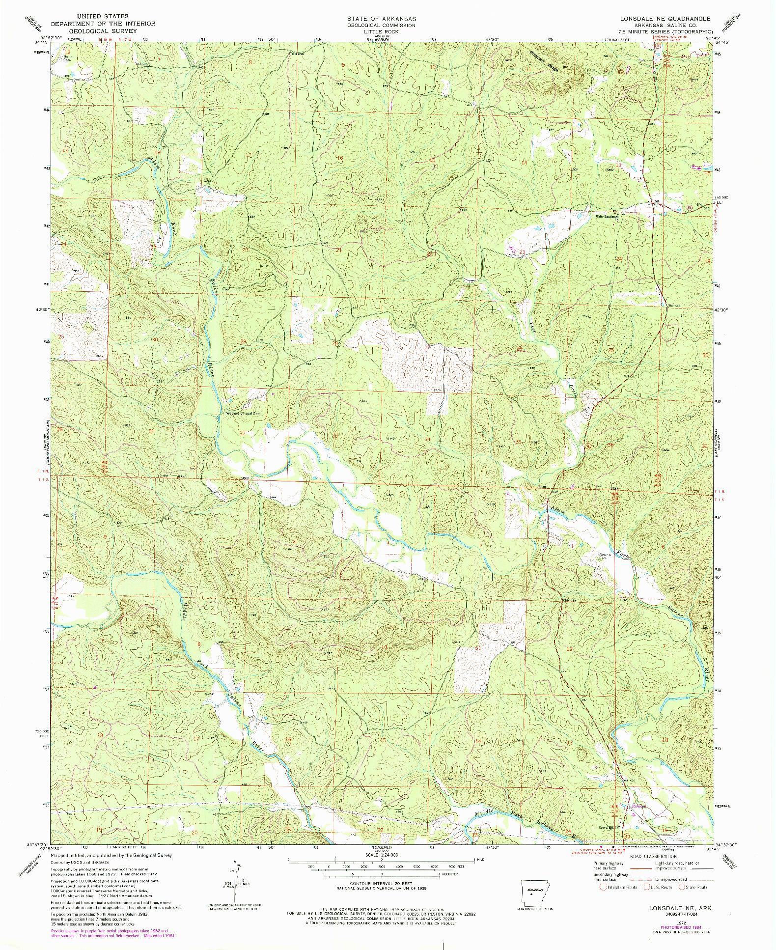 USGS 1:24000-SCALE QUADRANGLE FOR LONSDALE NE, AR 1972